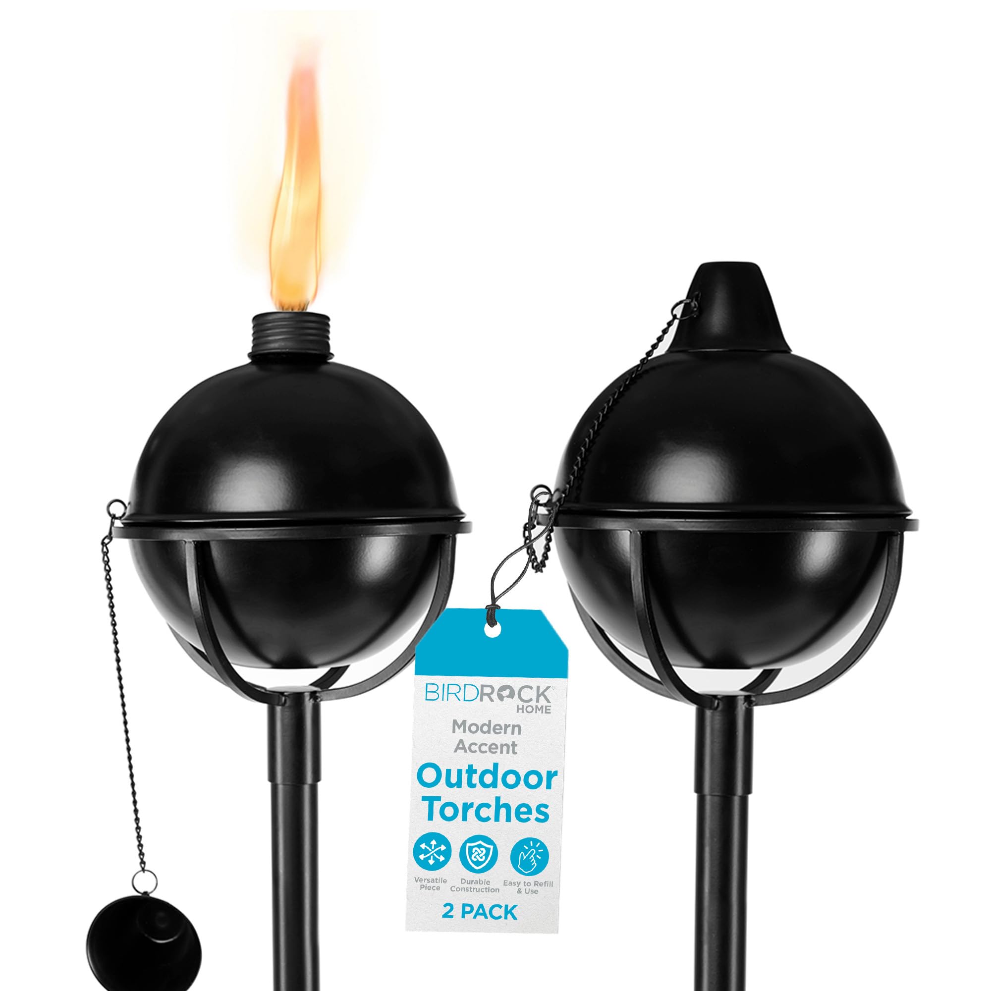 Birdrock Home Bora Bora Torches - Easy To Refill Citronella - Flame Light Torch - Backyard Outside Patio Lighting - Metal Lamp - Decorative Urban Lantern (2)