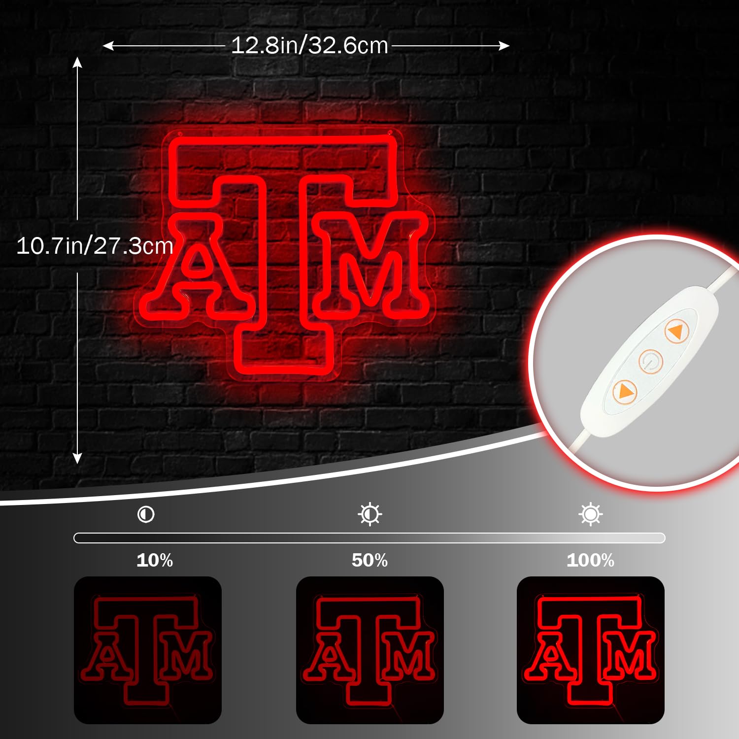 OvoNinn Neon Wall Light Sign for Texas A&M University, Red, Acrylic, 12.83in x 10.75in, Model AM, LED Decor for Bedroom or Man Cave