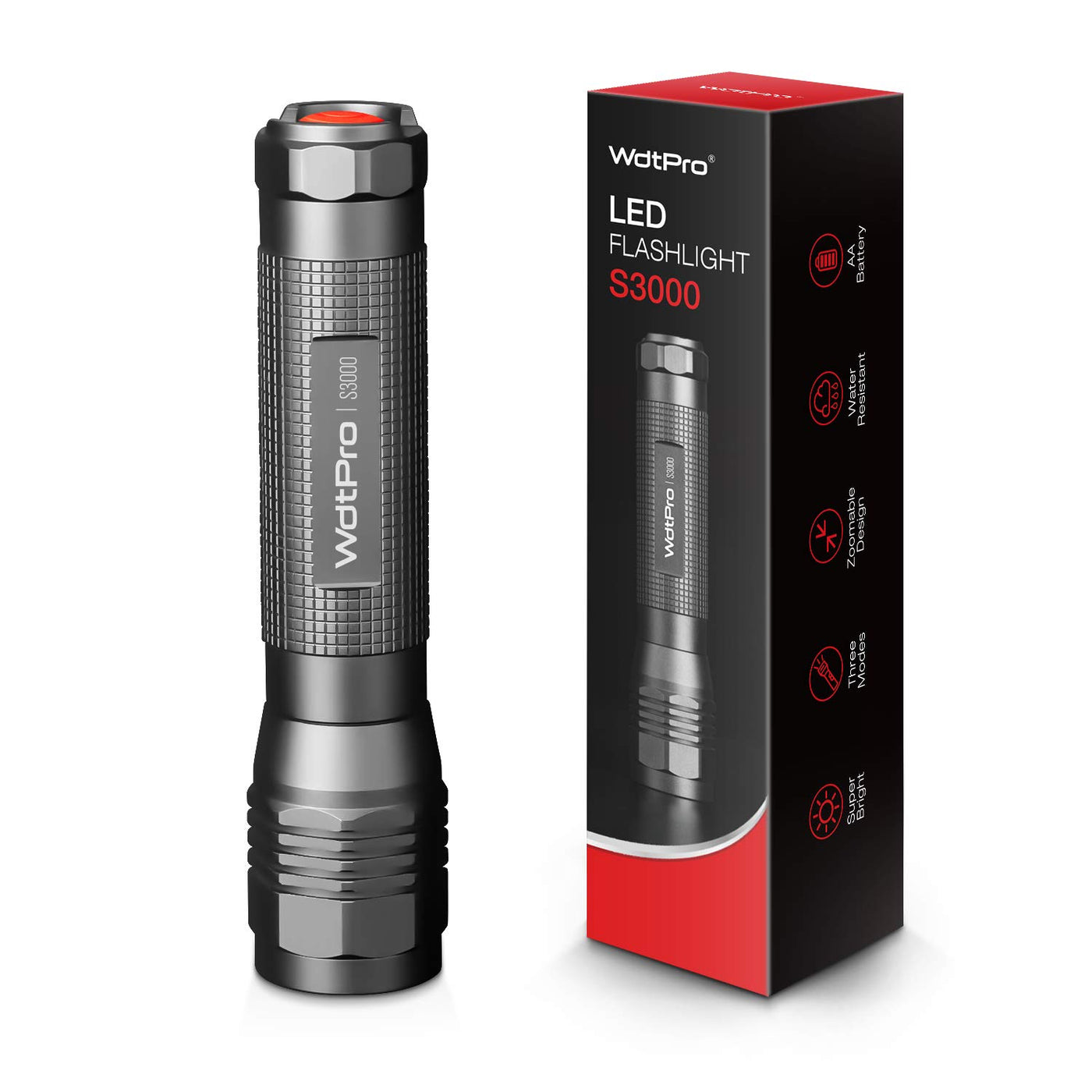 High-Powered LED Flashlight S3000, WdtPro Super Bright Flashlights