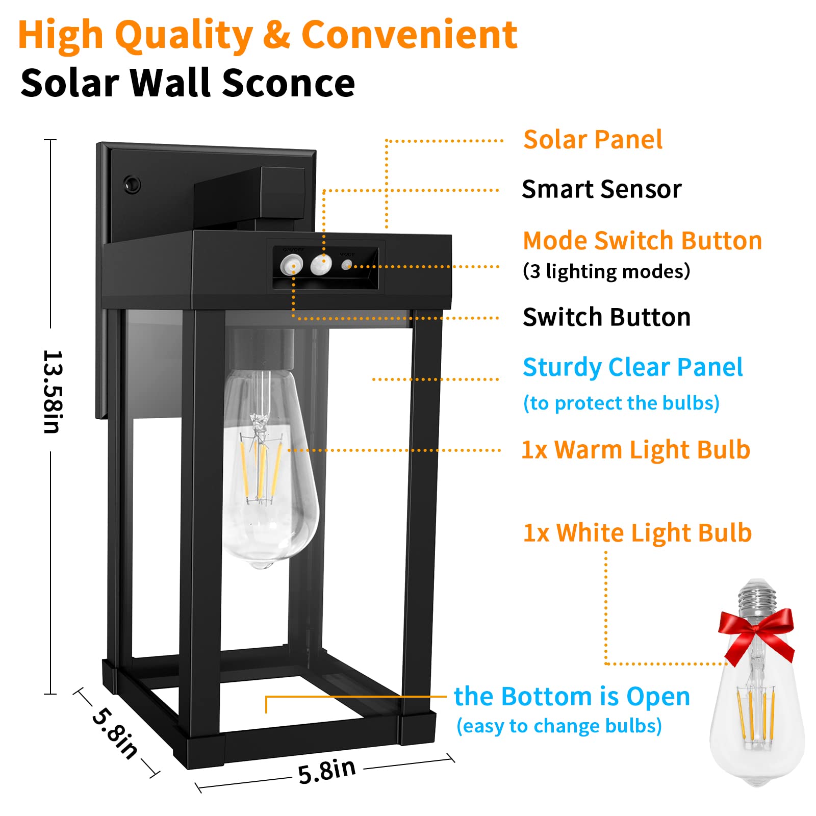 Aqonsie Solar Wall Lights, 3 Lighting Modes, Motion Sensor, Black (2 Pack), Waterproof Plastic Fixture for Garage Porch Yard