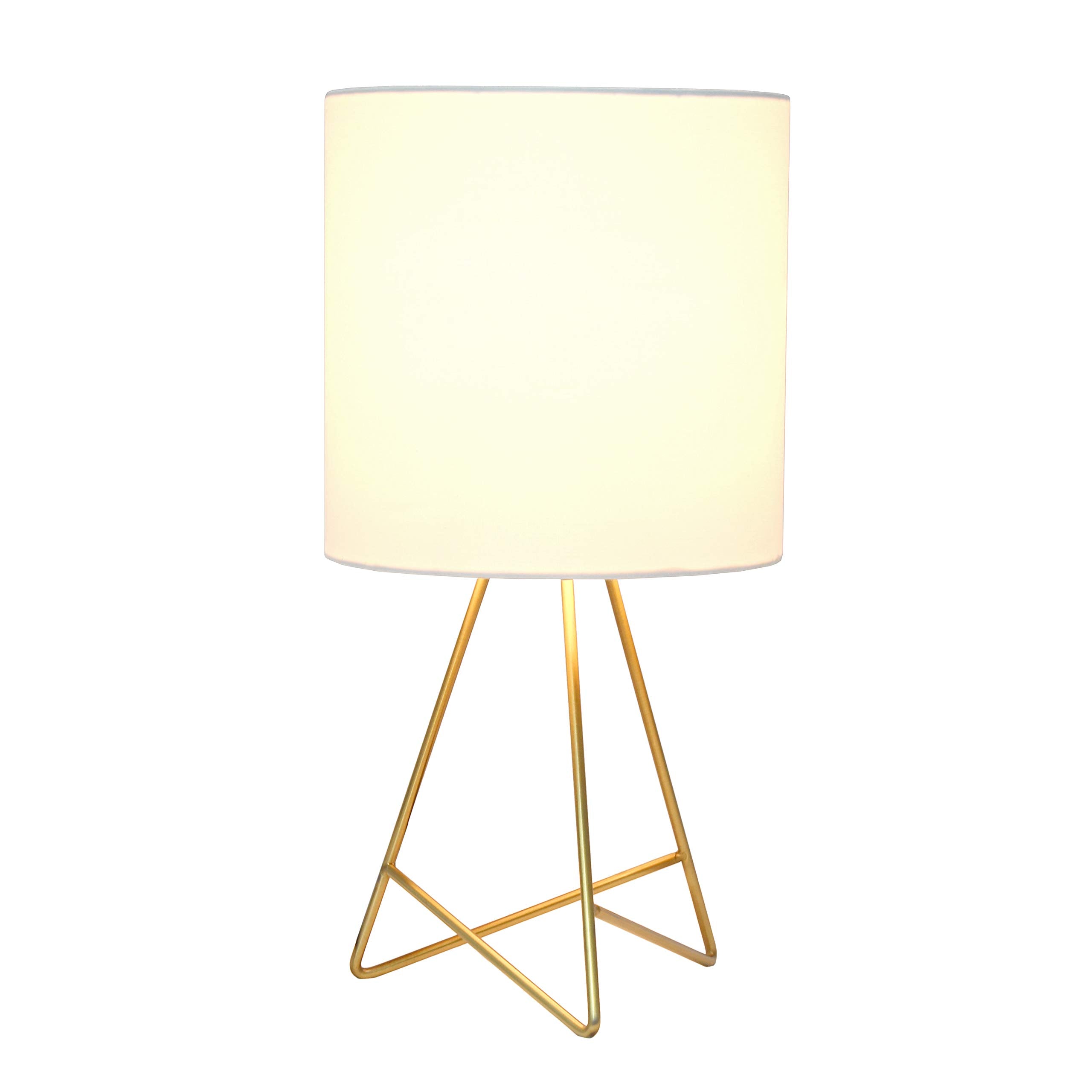 Simple Designs Lt2066-Gdw 14'' Down To The Wire Metal Table Lamp With Fabric Shade, Gold With White Shade (Pack Of 8)