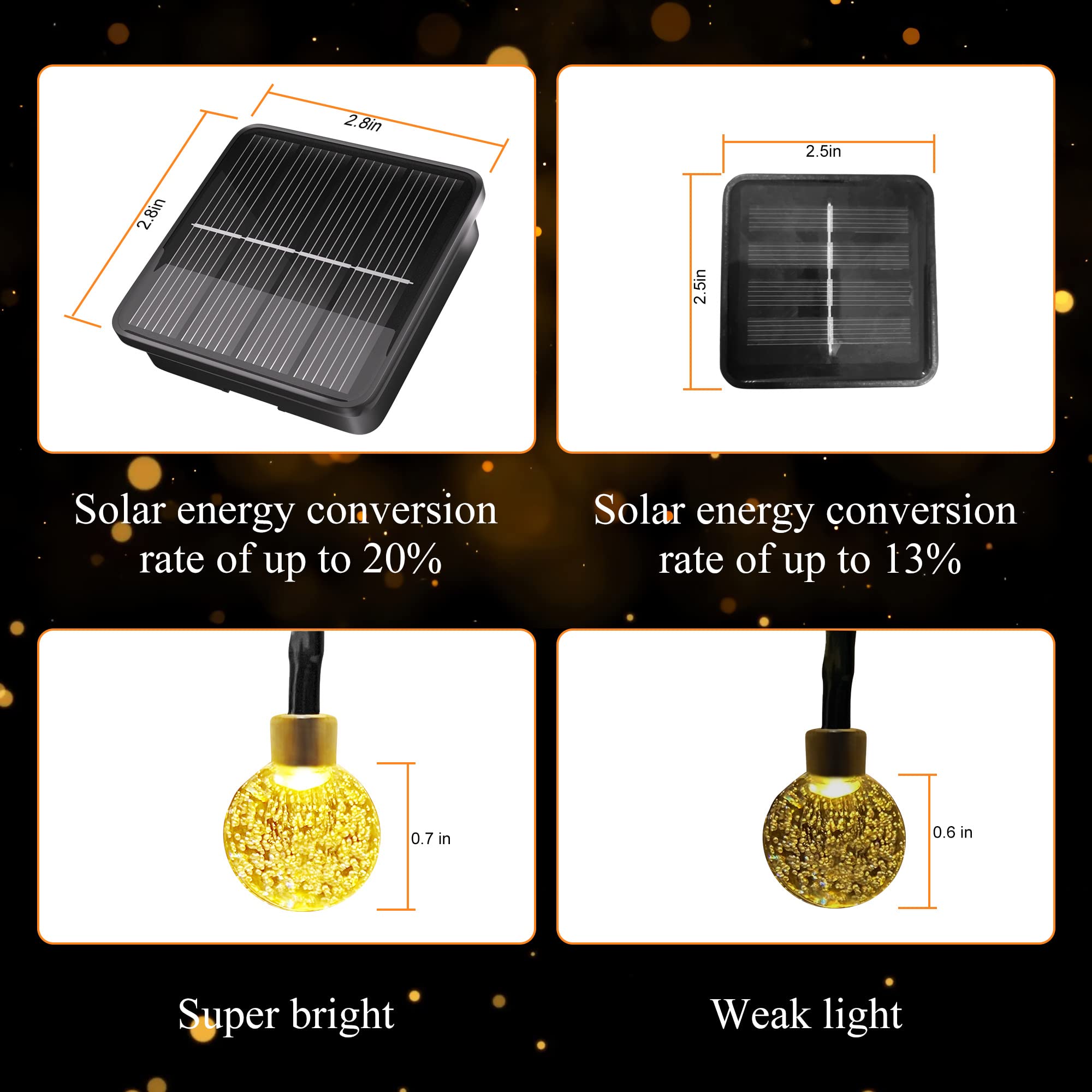 Flechllary 2-Pack Solar String Lights, 100 LED Warm White Crystal Globe, 46FT, 8 Modes, Waterproof for Outdoor Garden Party Decorations