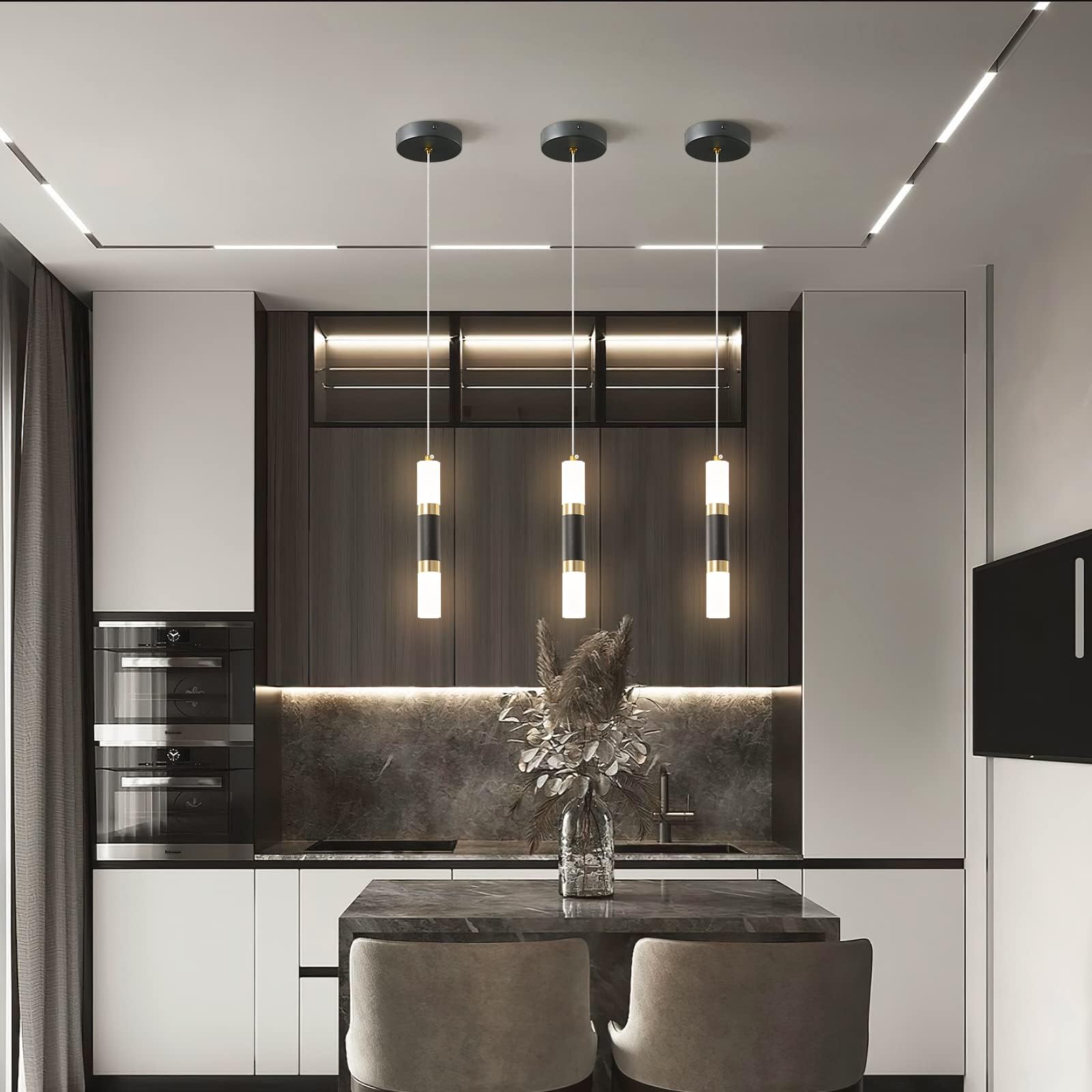 Liangmh Modern Kitchen Island Light Fixture Dimmable Led Black Mini Pendant Light Bedroom Bedside Table Black Gold Small Pendant Lighting (1-Pack)