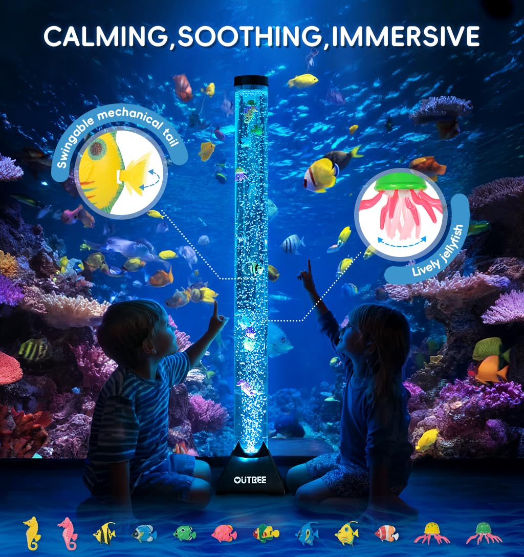 OUTREE Sensory Bubble Tube Lamp, Remote Control, 20 Color Effects, 47.84in, Multicolor, Model TC01AE00-1-HN50F