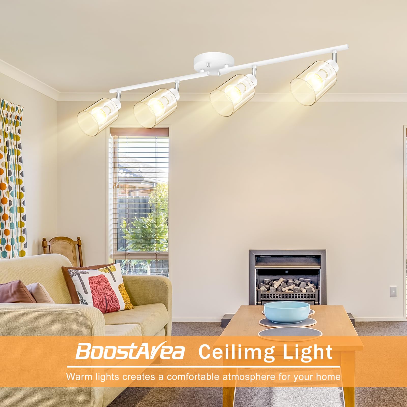 Boostarea 4-Light Bathroom Light Fixtures, White Modern Vanity Wall Lights With Clear Glass Shade, Flexibly Ceiling Light For Mi