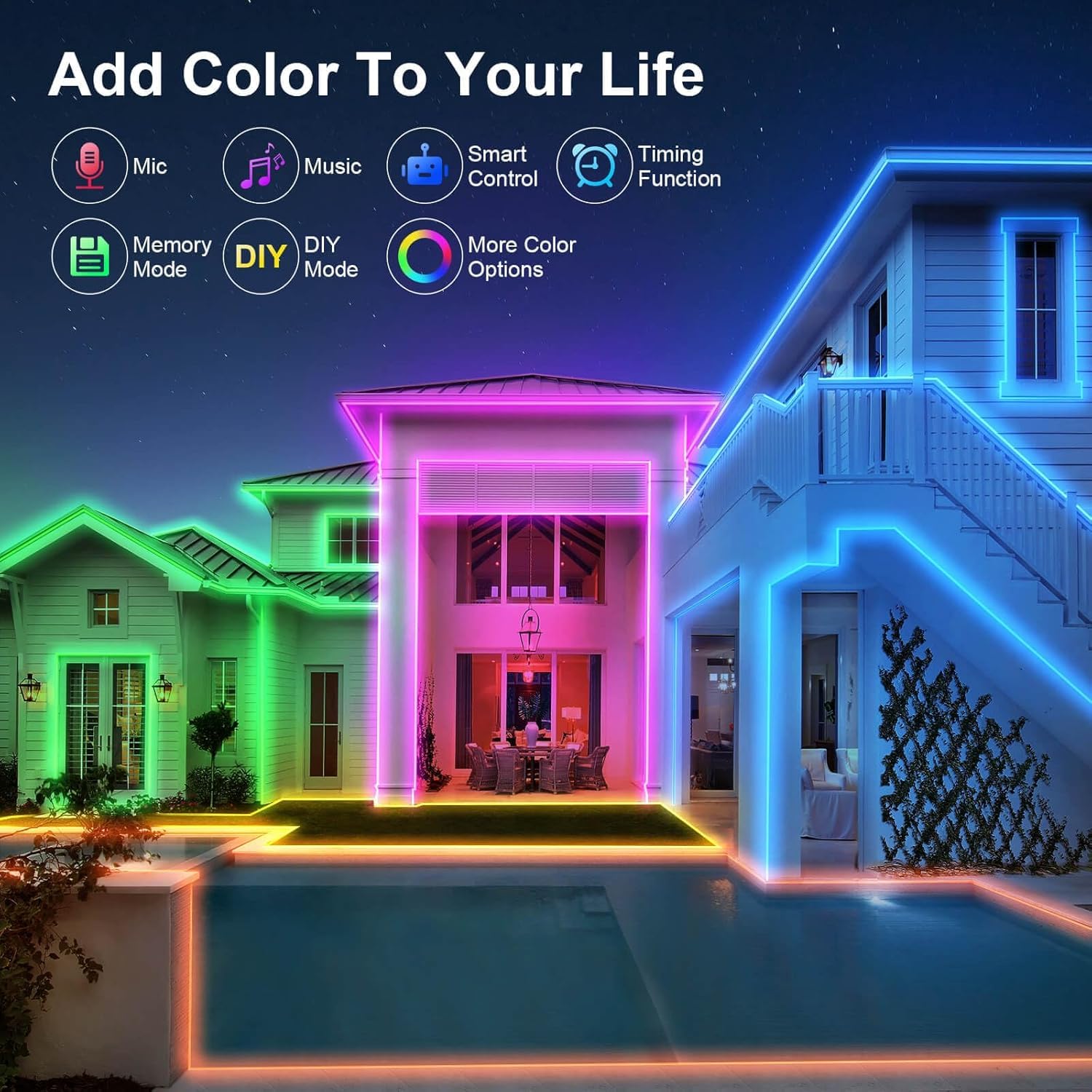 Outdoor Led Strip Lights Waterproof 200Ft, 1 Roll Continuous, Ip68 Pro, Smart Wifi & Remote Control, Compatible With Alexa & Goo