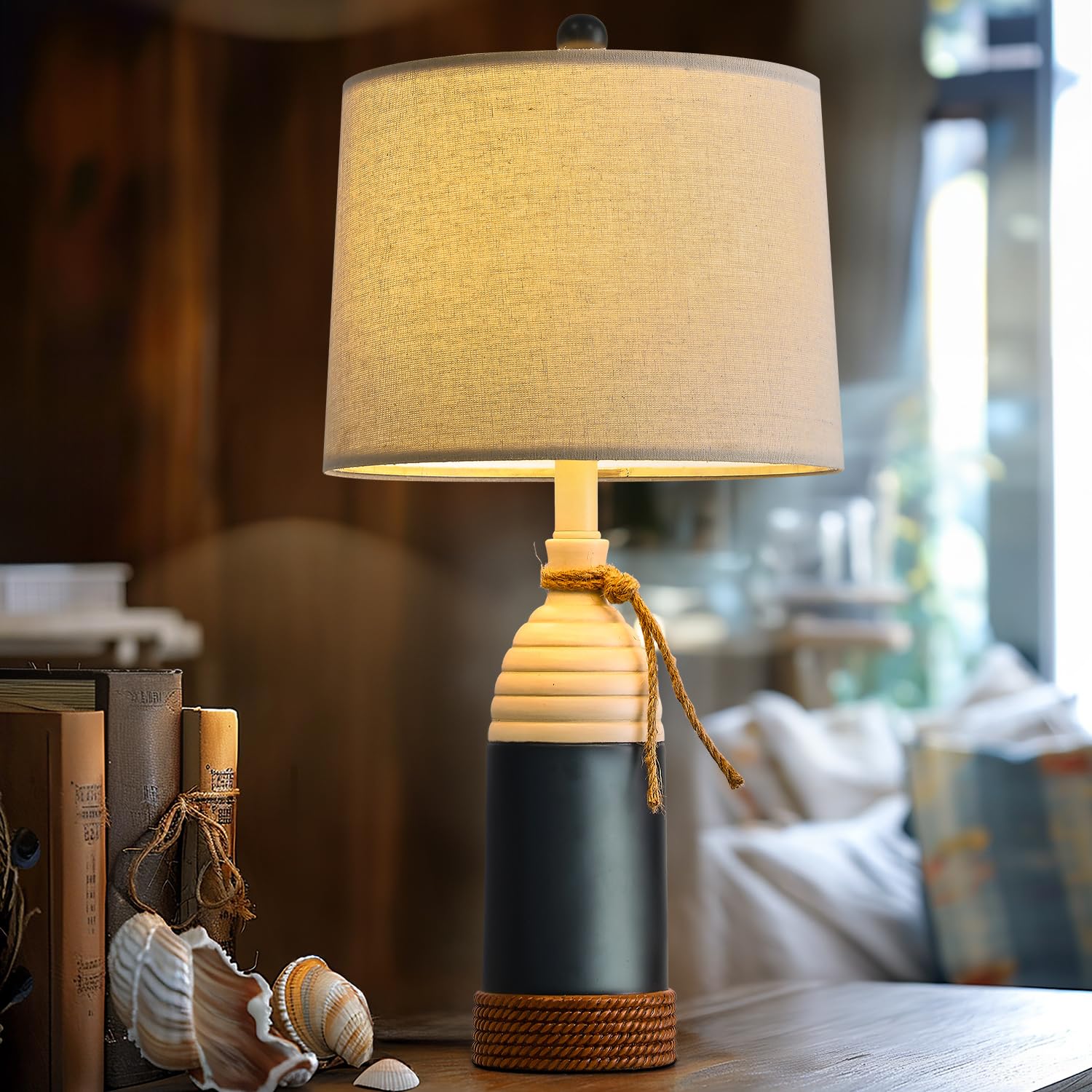 Oyears Navy Blue 23.75&quot; Coastal Table Lamp - Modern Farmhouse Nightstand Decor