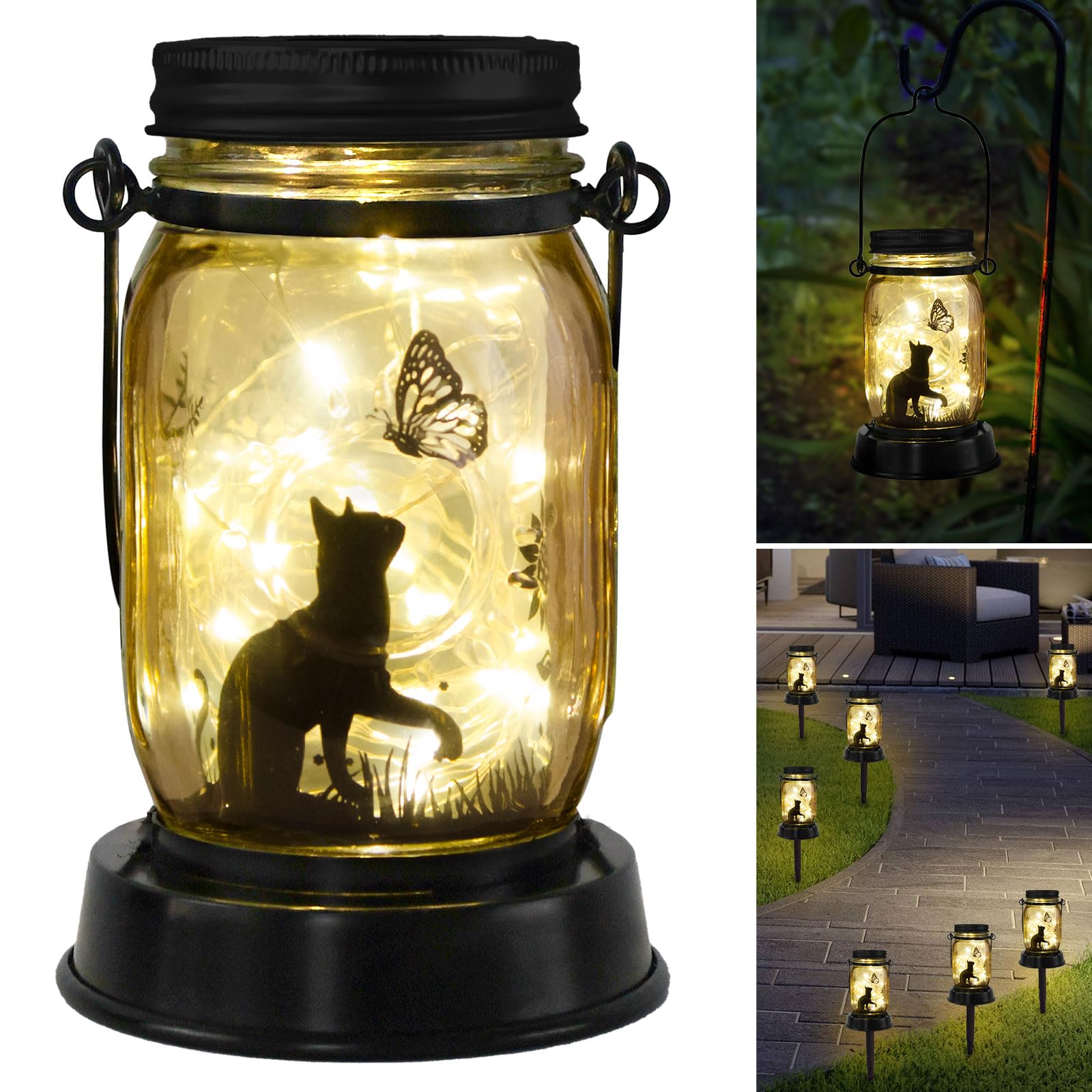 Cat Butterfly Solar Light, Fairy Lantern Garden Lights, Jar Bottle Light, Solar Lanterns Outdoor Garden Decor, Mom Gift, Grandma