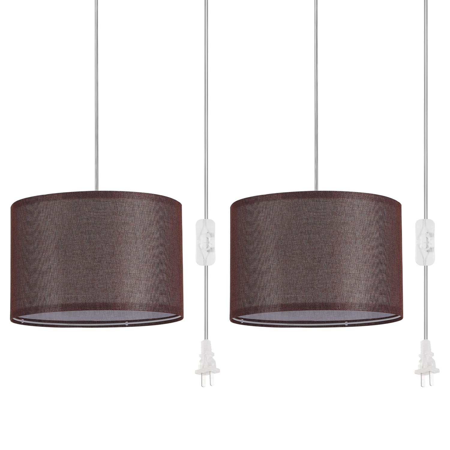 IHENGYANLT Pendant Light with 15Ft Cord, On/Off Switch, Coffee Fabric Shade, Model P450