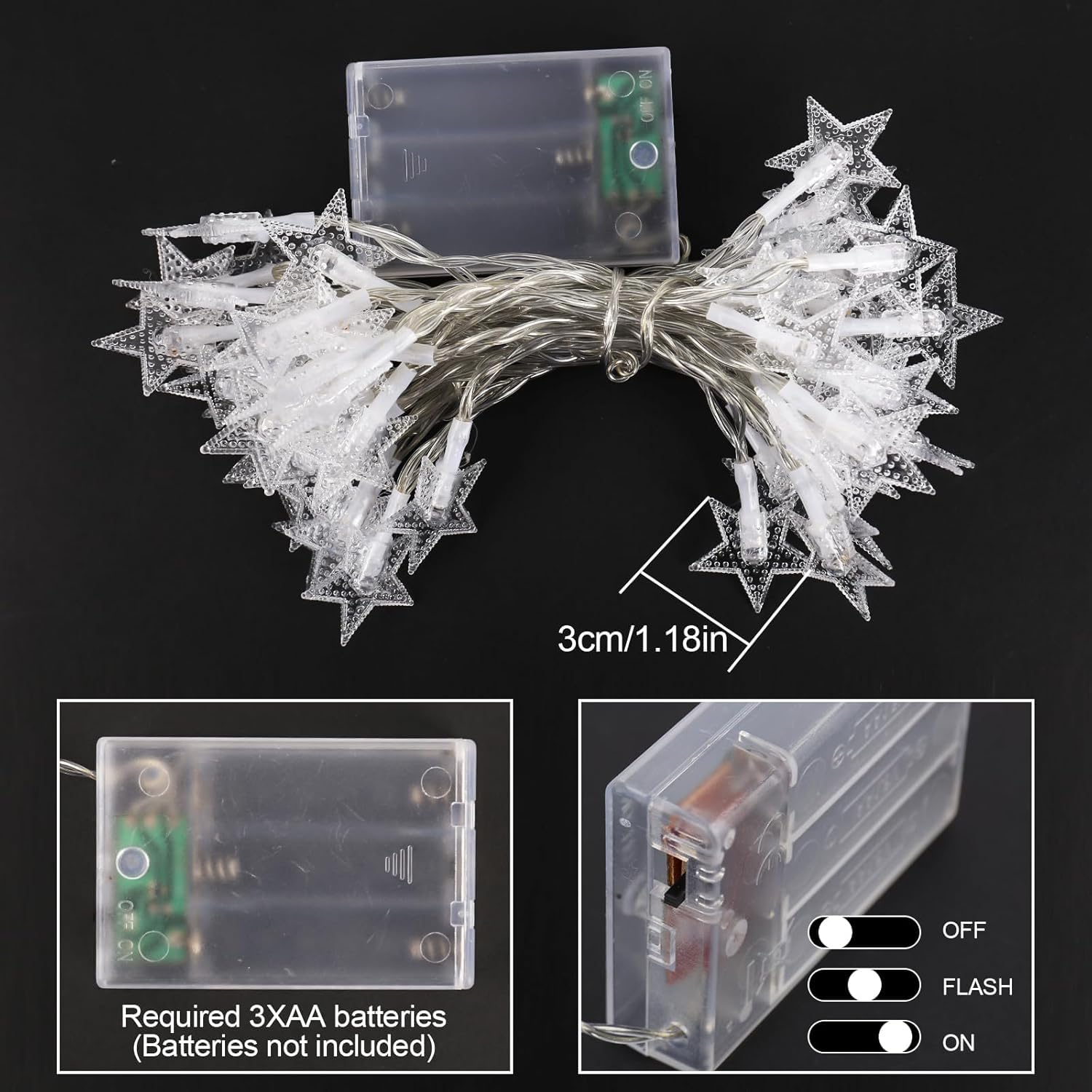 Star String Lights Battery Operated 17Ft 40 Led Star Fairy String Lights  Battery Powered Christmas Lights For Indoor Outdoor Wedding Party Christmas Tree Ramadan Bedroom Patio Decoration Warm White