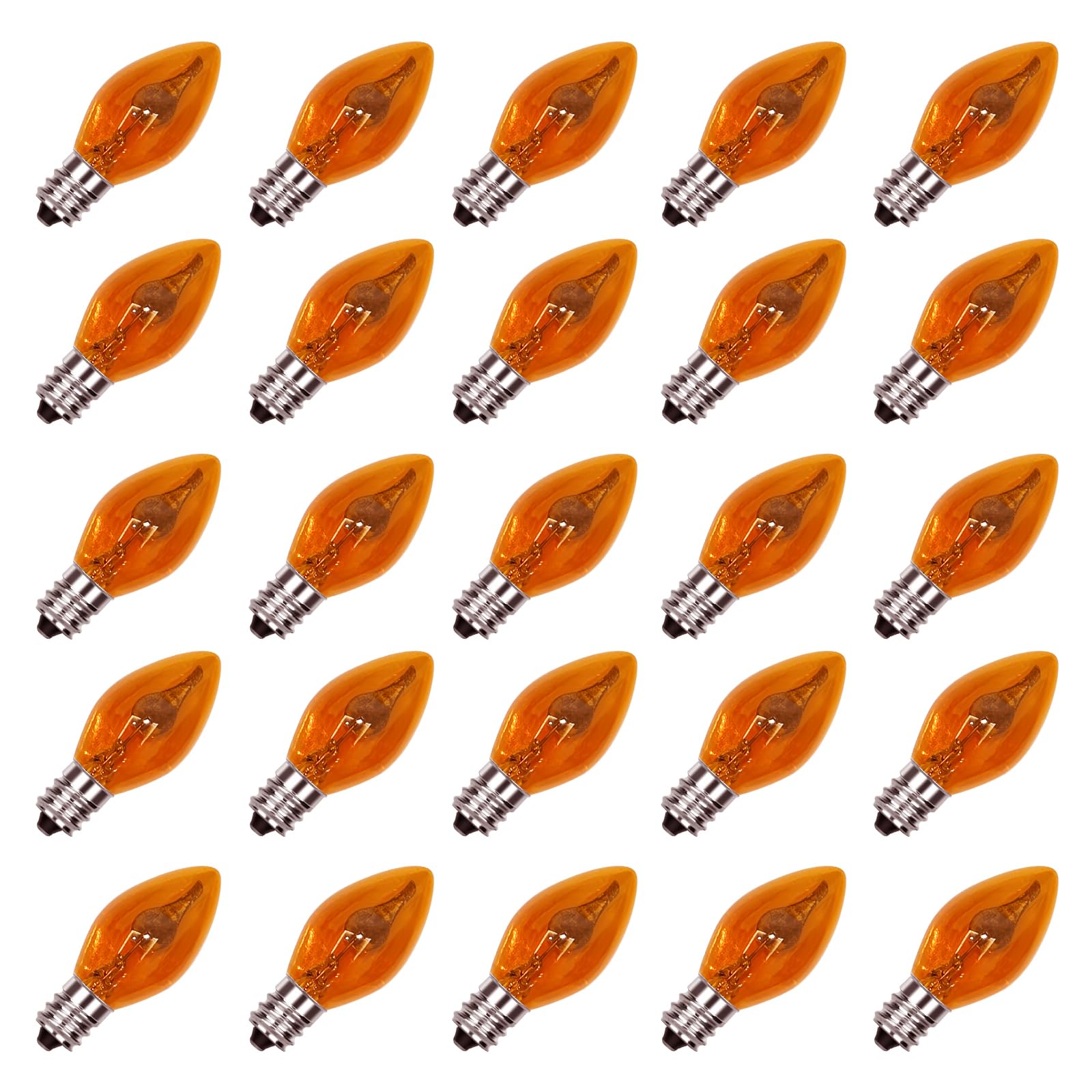 25 Pack Flicker Flame Replacement Light Bulbs, C7 Orange Realistic Flame Light Bulb, Flame Flickering Lights For Indoor Outdoor Halloween Party Christmas Decor