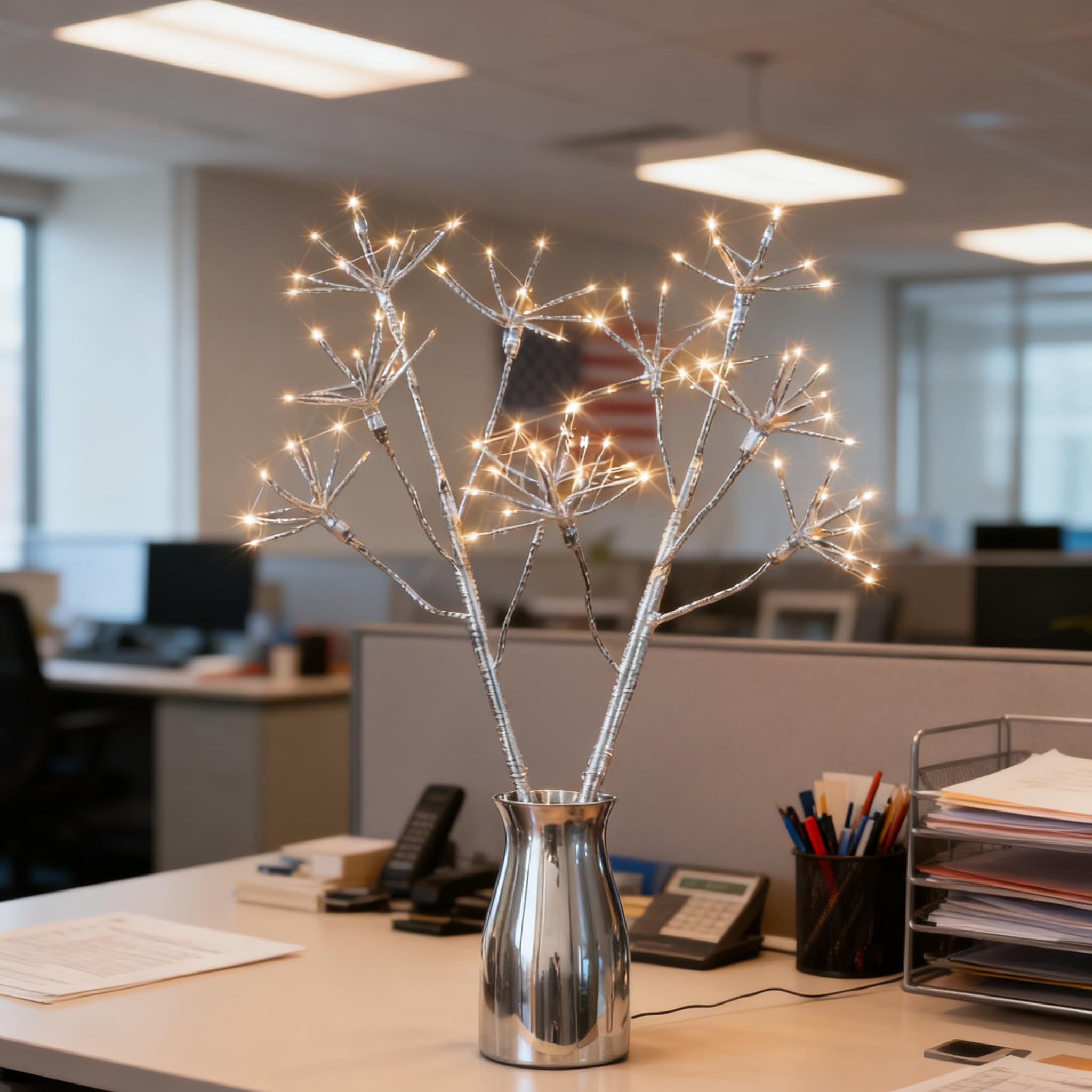 Hairui Lighted Silvery Starburst Branches With Timer 32In 100 Led Fairy Lights Battery Operated Or Usb Plug In  Willow Branch Lights For Home Fireplace Table Christmas Decoration Indoor Outdoor Use