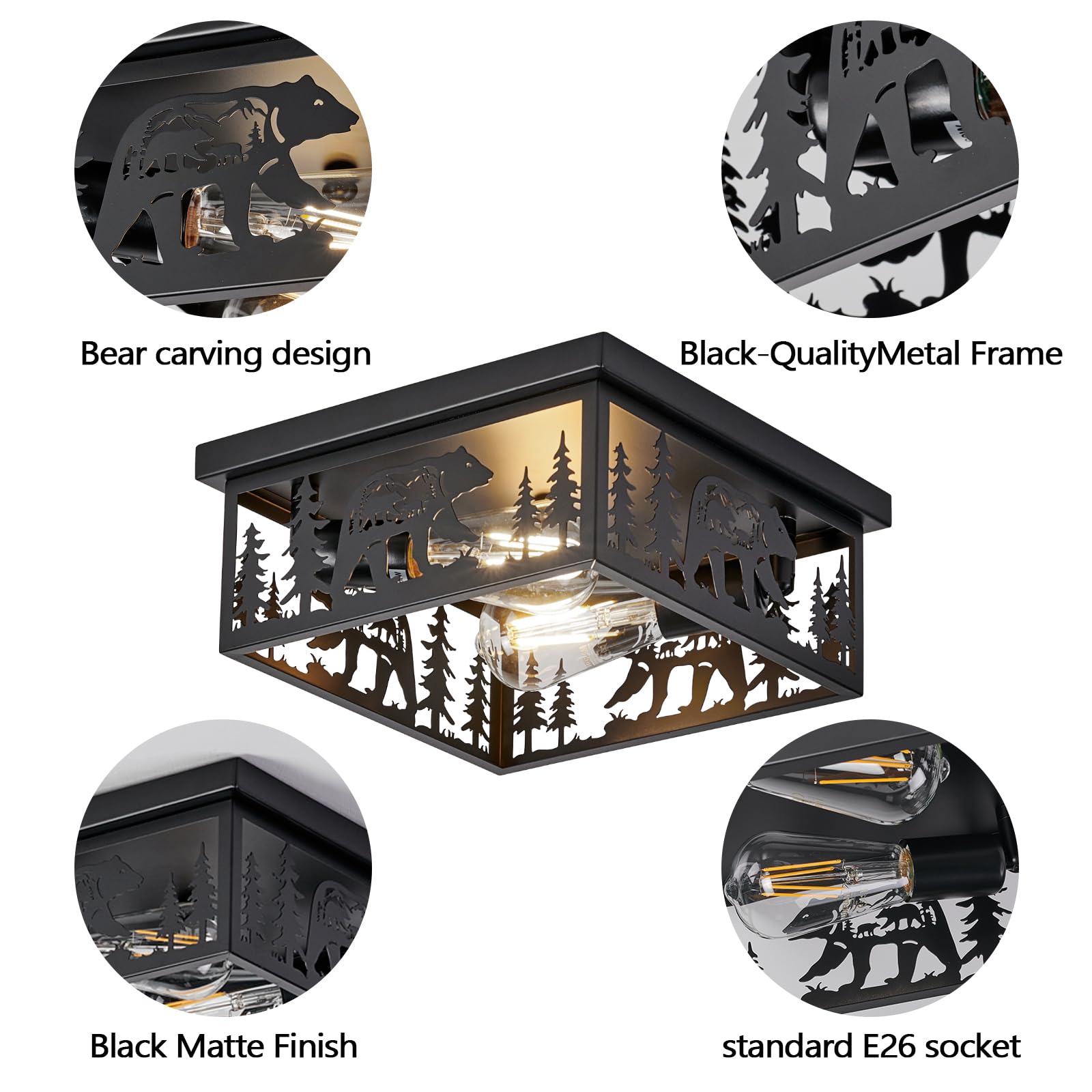 Monyohame Farmhouse Rustic Bear Ceiling Light Fixtures, Vintage Metal Cage Light Perfests For Kitchen,Living Room, Bedroom, Balc