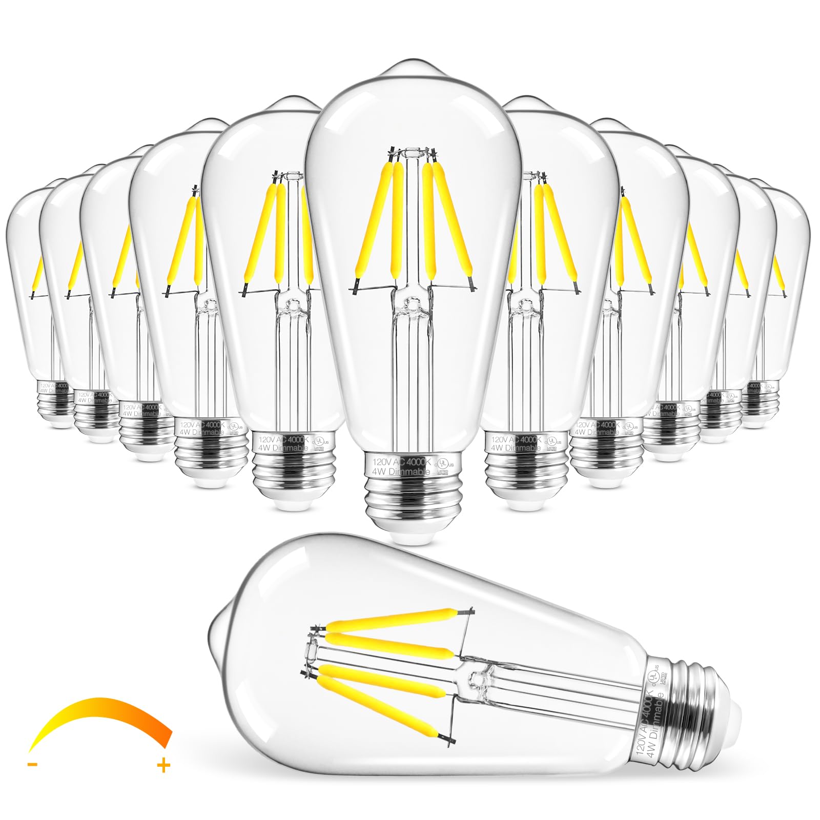 Hizashi Led Edison Bulbs 40 Watt Dimmable, 4000K Cool White E26 Led Bulb, St58/St19 Vintage Light Bulbs 95+Cri 4W 450Lm E26 Base