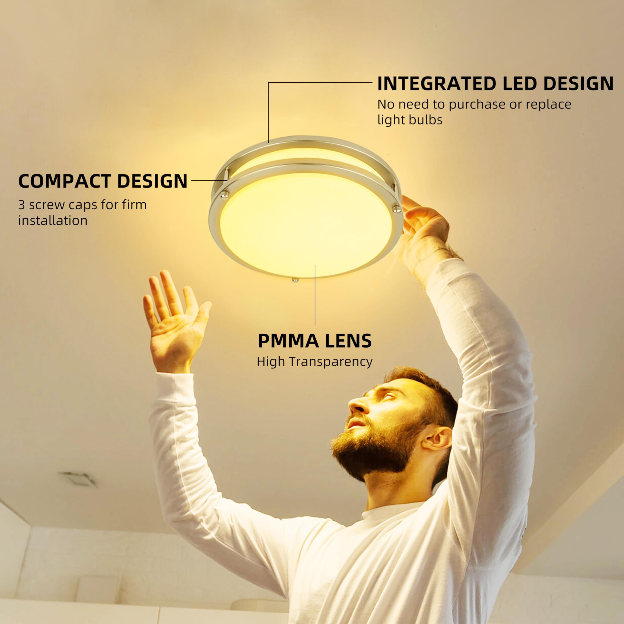 Hykolity 10 inch Flush Mount LED Ceiling Light, 17W 1100lm, Adjustable 2700K-5000K, Brushed Nickel, Model C10BNB-