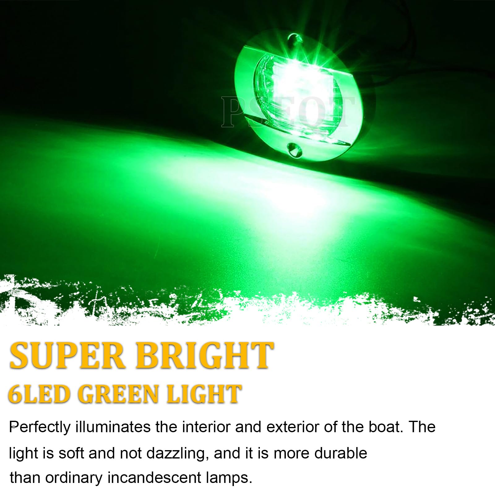 PSEQT 4Pcs Marine Boat Interior Lights Green LED Waterproof 12V Round Surface Mount w/ Green Lens, Model PSEQTSEGG4P
