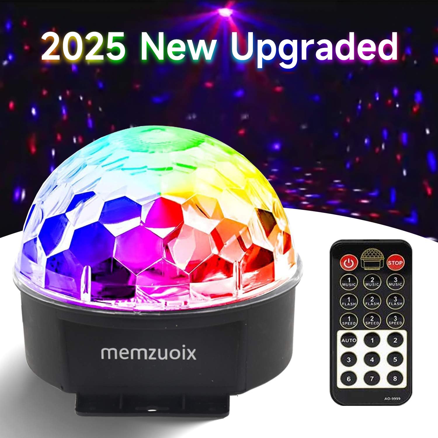 memzuoix Disco Ball Party Lights DJ Strobe Light, 6 Colors, Sound Activated, Remote Control, 7 Inch, Black, Model L-T03