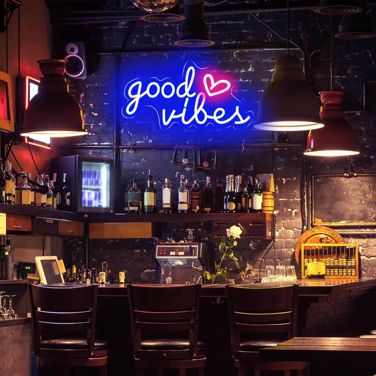 HOHOSIGN Blue Neon Good Vibes Sign, LED Wall Decor for Bedroom, 16.5x11x0.6in, Silicone Material