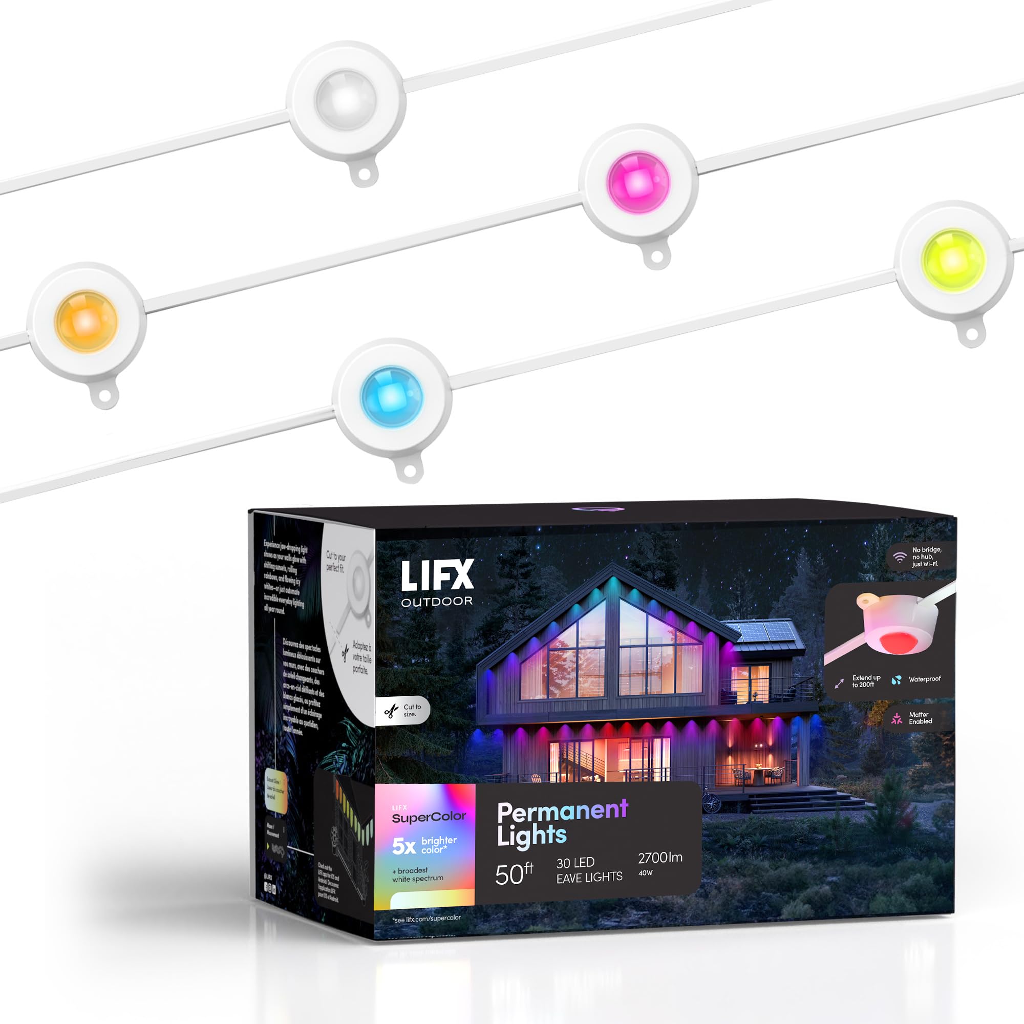 LIFX 50ft Outdoor Permanent Smart Lights  RGBW LED Band with Supercolor  Wi-Fi Enabled  Cuttable & Extendable  App & Voice Control  Alexa/Google/Apple Compatible  IP67 Weatherproof  LFXSL50-30/LED