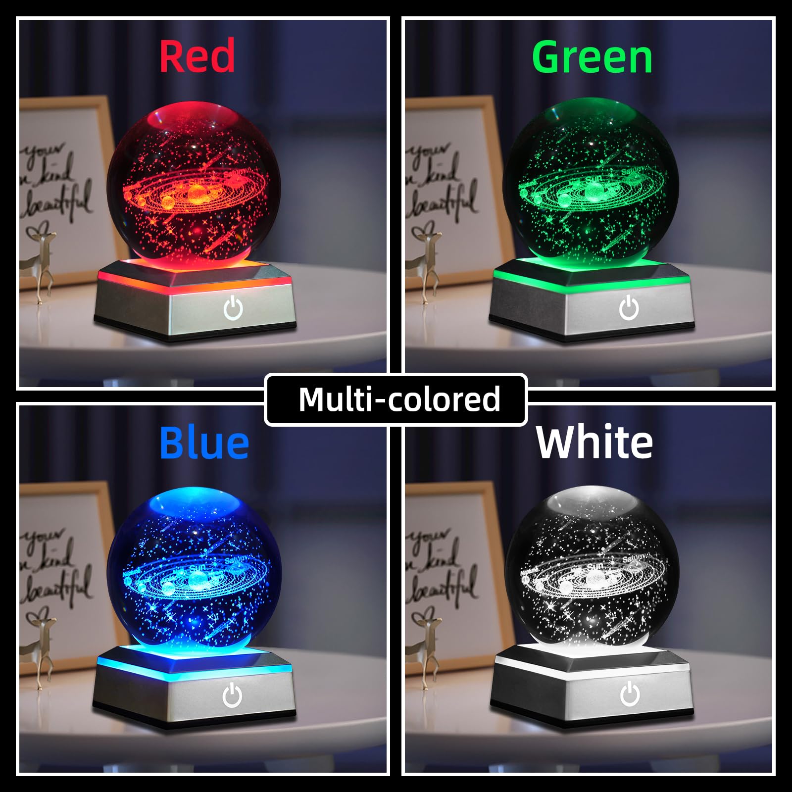 3D Solar System Crystal Ball Night Light 3.15 Inch Glass Ball Table Lamp With Color Changing Touch Base Decor Ideal Space Astron