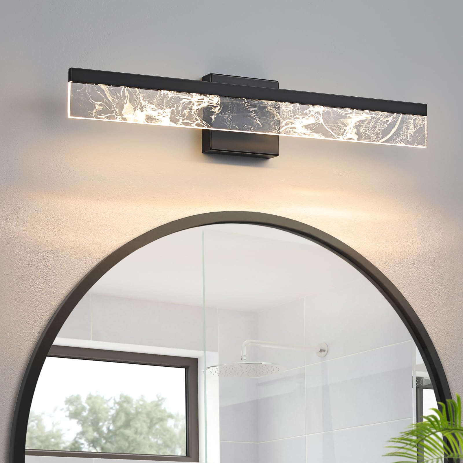 AIJIASI 24 Inch Black Vanity Light Bar - Dimmable LED Bathroom Light Fixture for Mirror, Model 8205WL-24BK-US, Acrylic