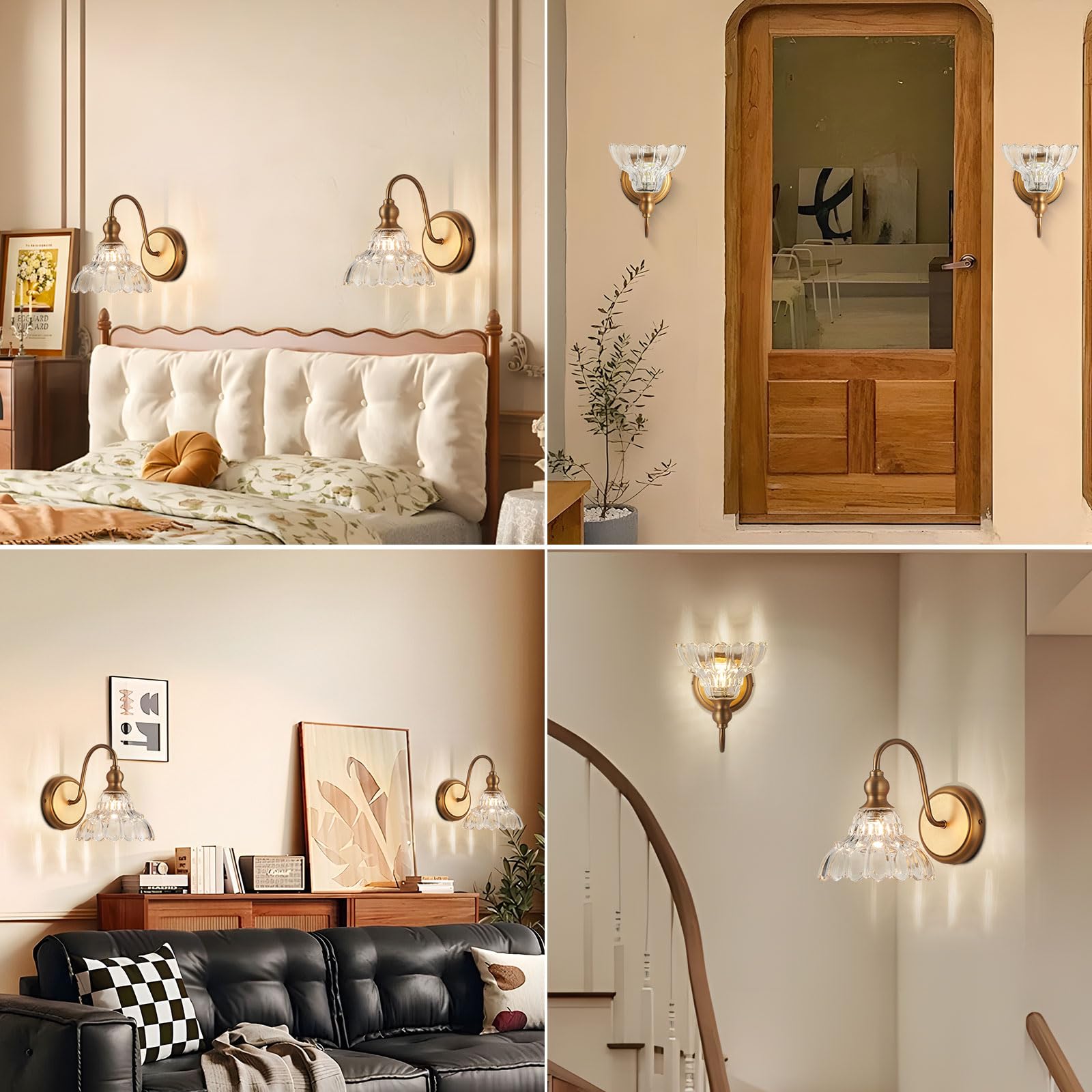Tlolgt Plug In Vintage Wall Sconces Set Of Two Brass Modern Wall Light Fixtures Antique Vanity Lights For Living Room Fireplace Bathroom Bedroom Coffee Room