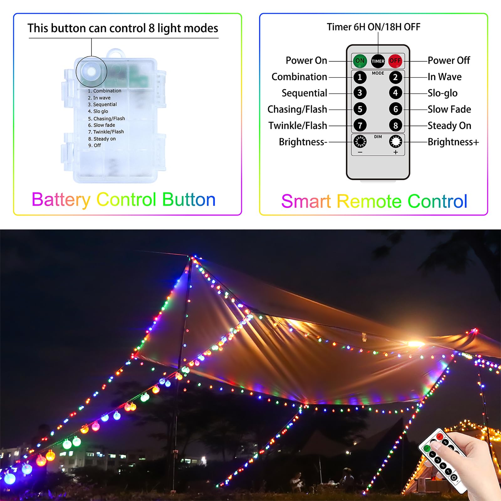 Ryblgled 200 Led Battery Powered Color Changing String Lights - 66Ft, 8 Modes, Waterproof