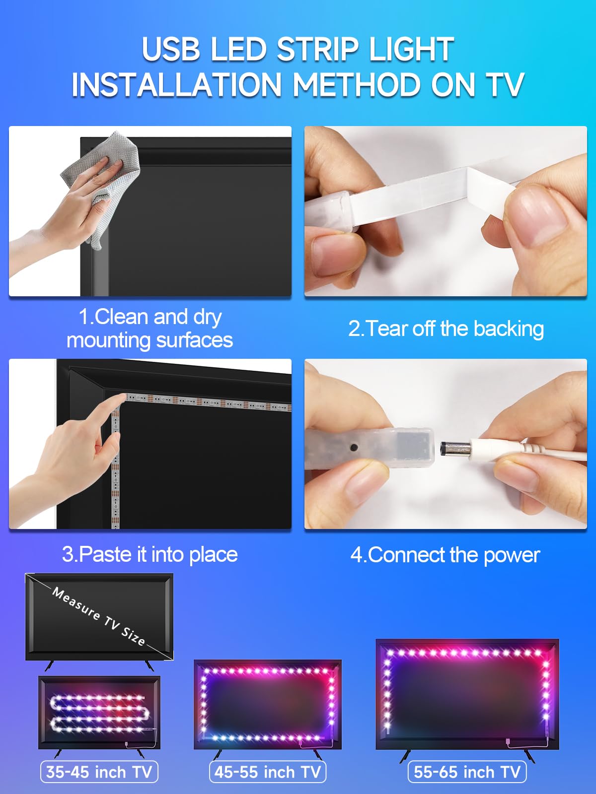 Led Lights For Tv, 9.8Ft Tv Led Backlight For 35-55 Inch, Rgb Color Changing Strip Lights Behind Tv, Music Sync Bluetooth App An