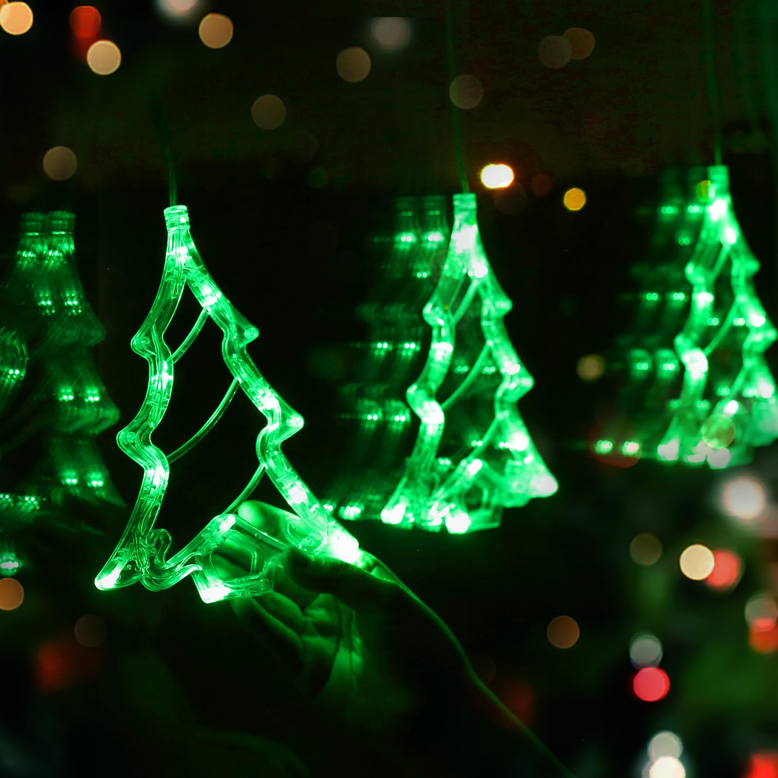 Danli Christmas Decorations 3Pcs Christmas Window Lights Battery Operated Christmas Tree Lights With Suction Cup For Christmas Window Decorations Fireplace New Year,Green