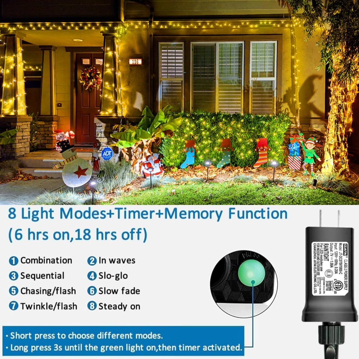 Yeguo 500 Led 165Ft Christmas Lights Outdoor Waterproof, Warm White String Lights Indoor, 8 Modes Clear Wire Twinkle Xmas Tree L