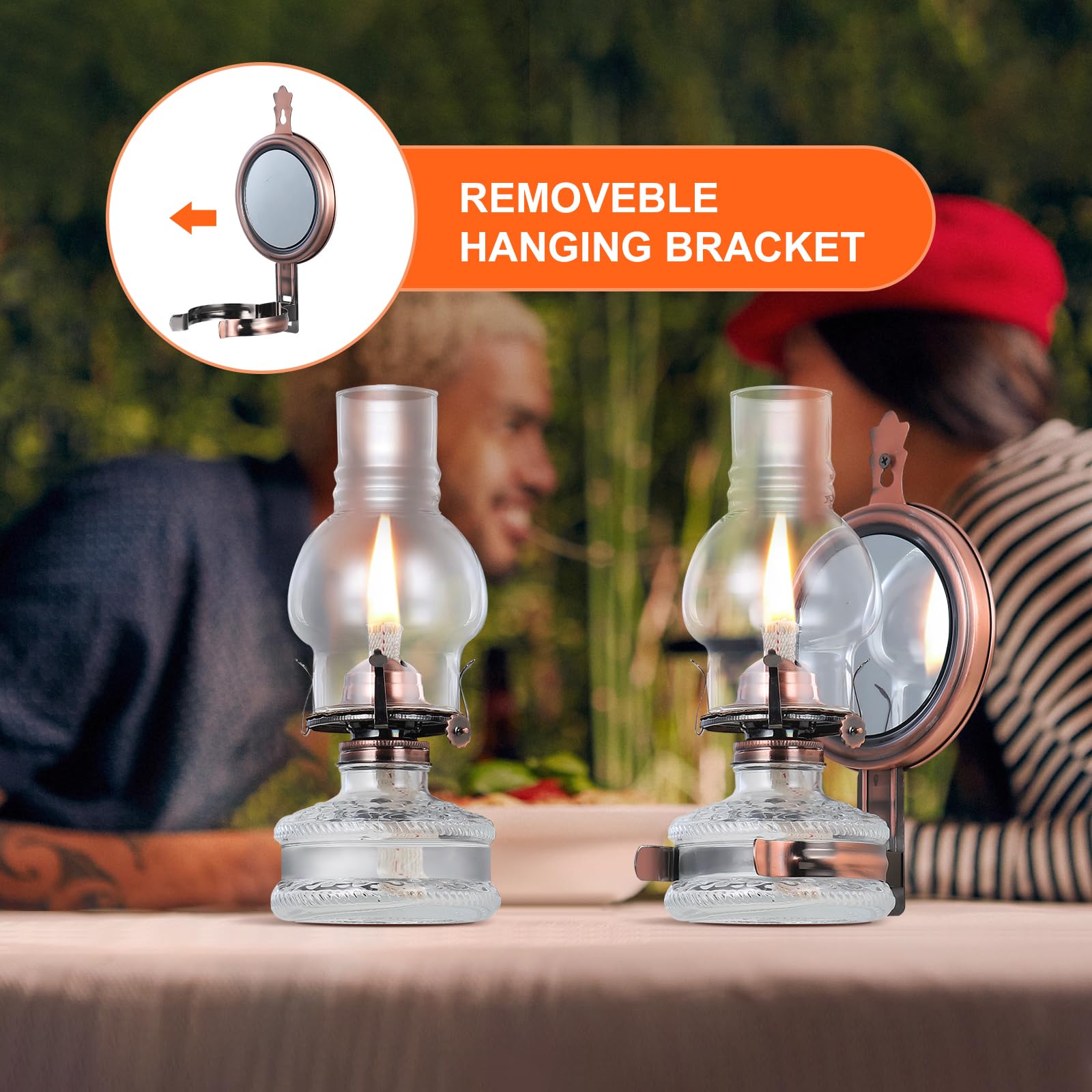 DNRVK 2 Pieces Large Wall Oil Lamp Vintage Glass Kerosene Lamp 7/8 Wick Antique Decorative Wall Mounted Oil Lamps for Indoor Use