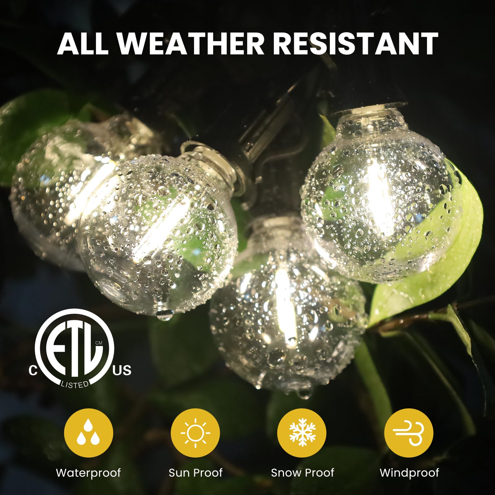 Yusist 300FT Solar String Lights - Waterproof, Dimmable, G40 Solar Powered with 60+3 Shatterproof Bulbs, Black for Outdoor Patio and Parties