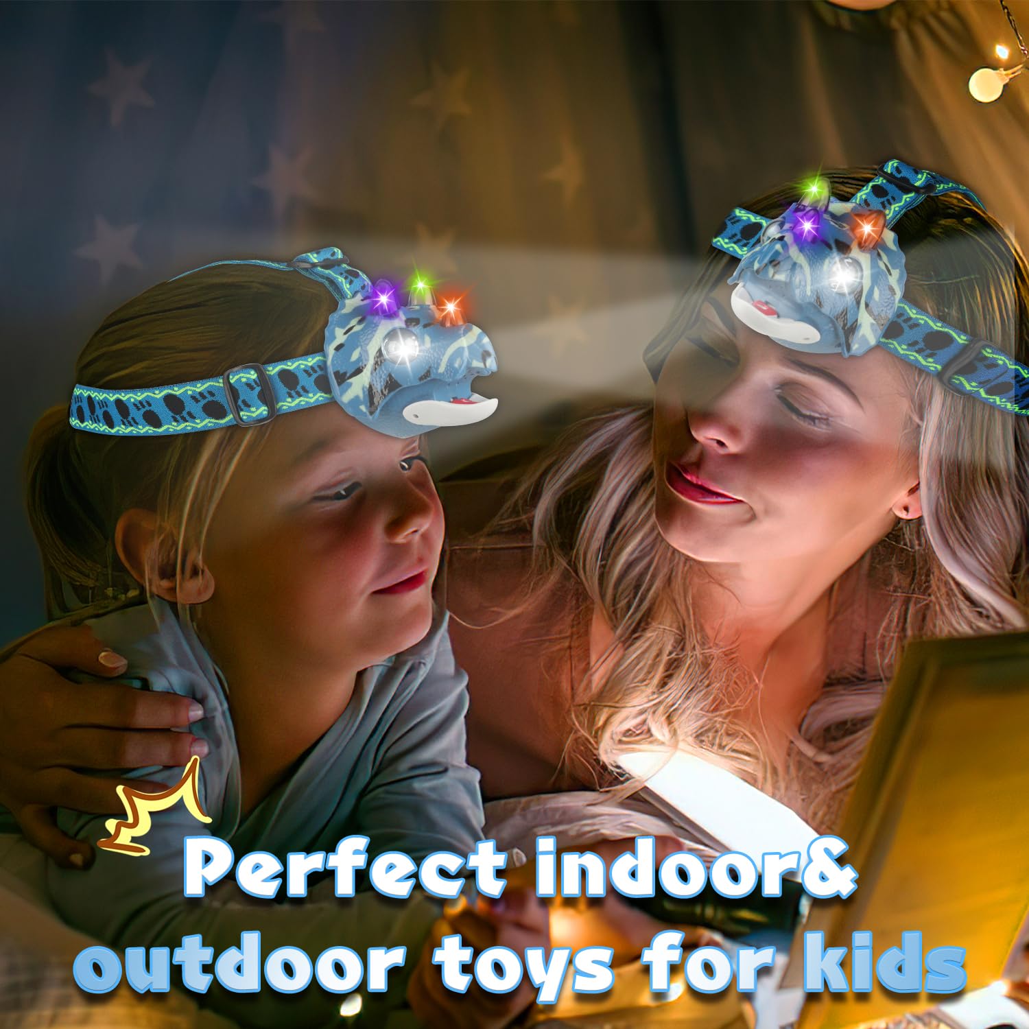 Tigtecgame Triceratops Led Headlamp - Camo Blue Camping Gear For Kids & Adults, Ideal Gift