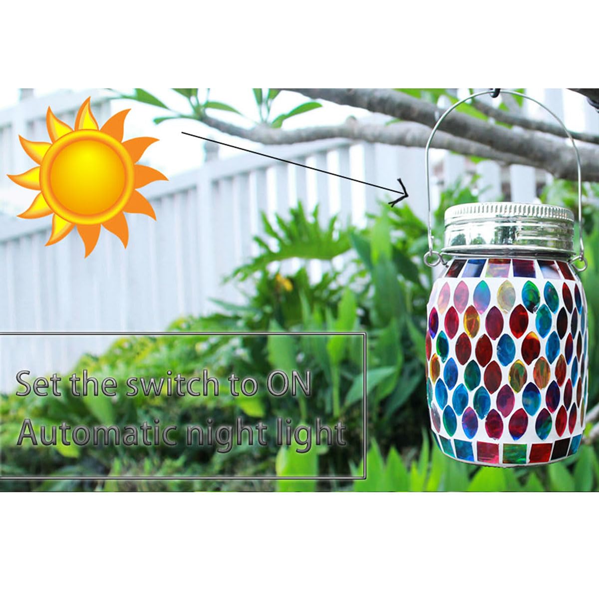 2Pack Solar Mosaic Outdoor Waterproof Cool Blue Mosaic Jar Decor Christmas Gifts For Women Mom Grandma Halloween Hanging Solar L
