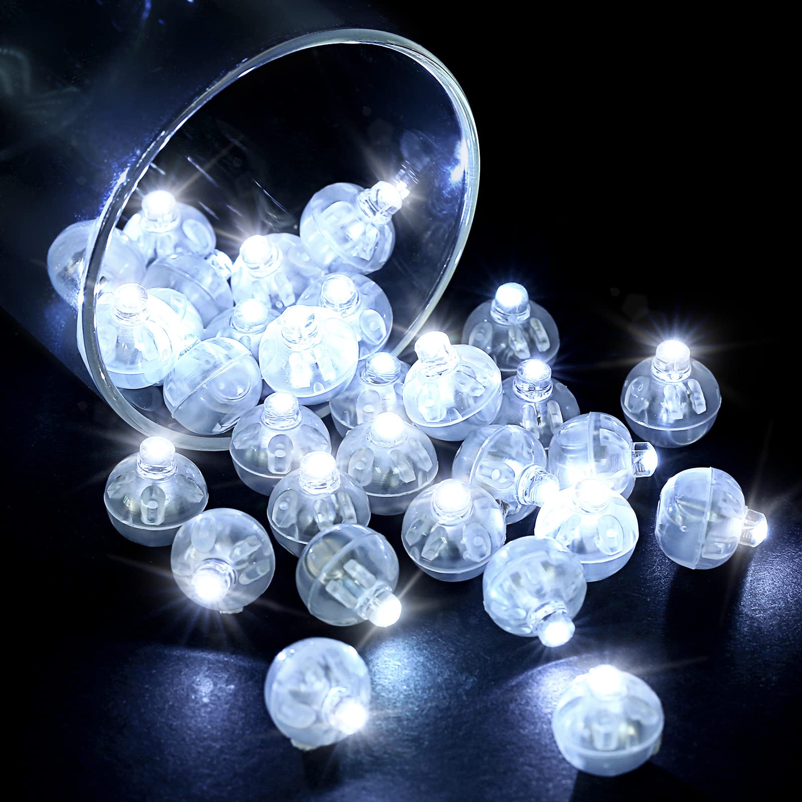 LIHAO 30pcs LED Balloon Lights Mini Round LED Ball Lights for Paper Lantern Christmas Halloween Birthday Wedding (White)
