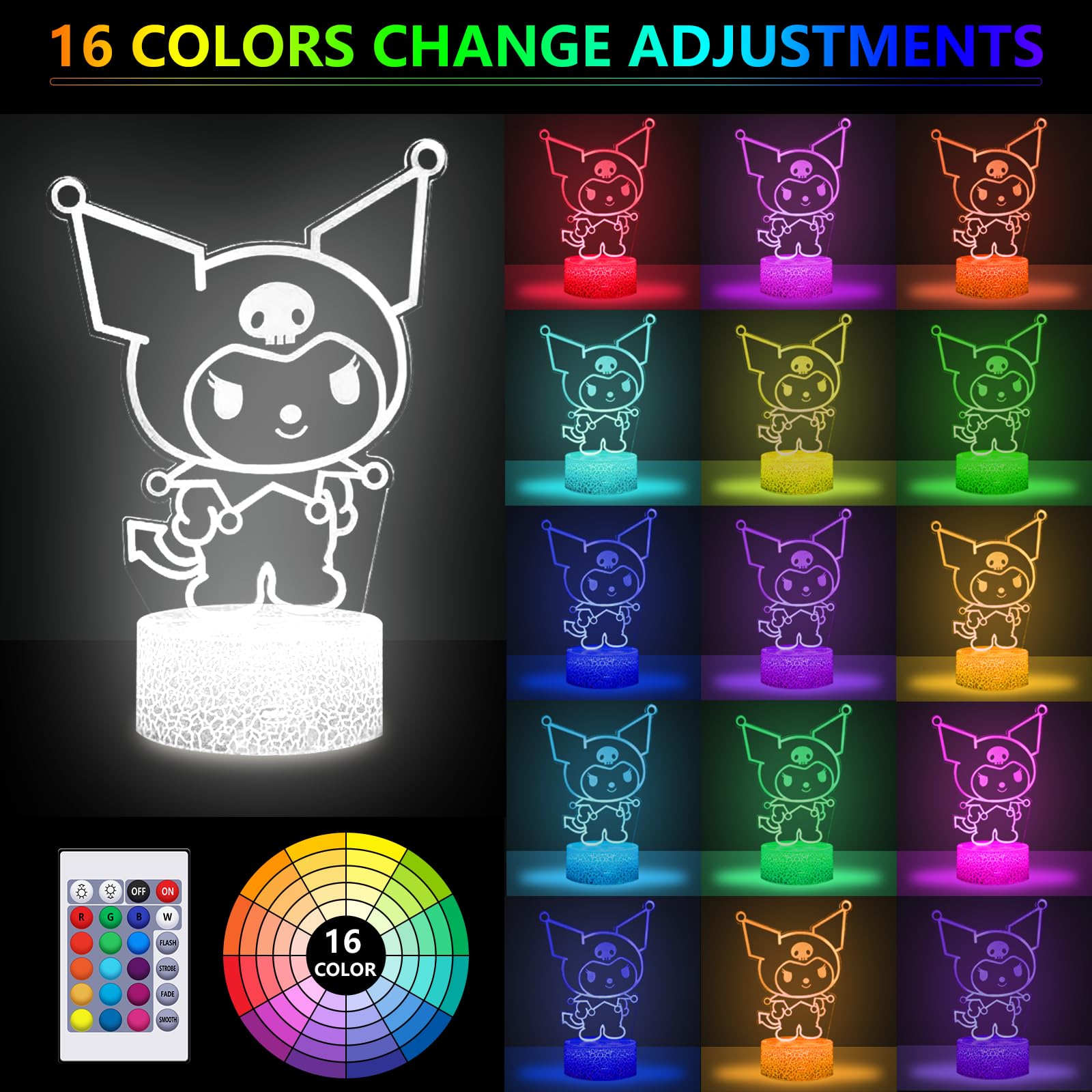 Cobiku 16 Colors Night Light 3D Illusion Table Lamp With Touch & Remote Control Led Lamp Kawaii Anime Led Light Cute Desk Lamp F