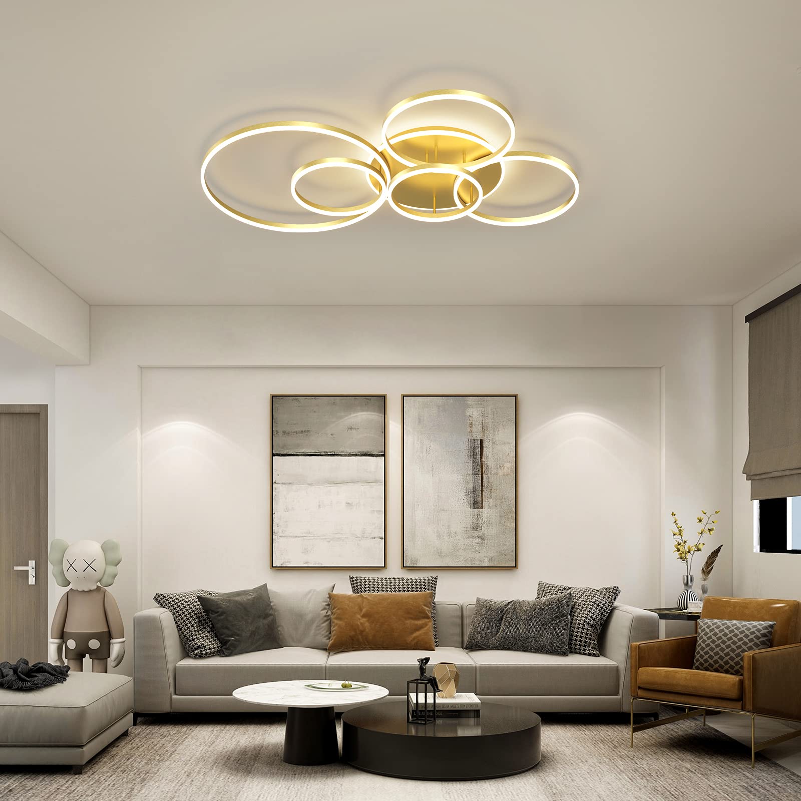 Modern Led Ceiling Light 106W Dimmable Led Acrylic Ceiling Lamp With Remote Control 6 Rings Flush Mount Ceiling Light Gold Ceili