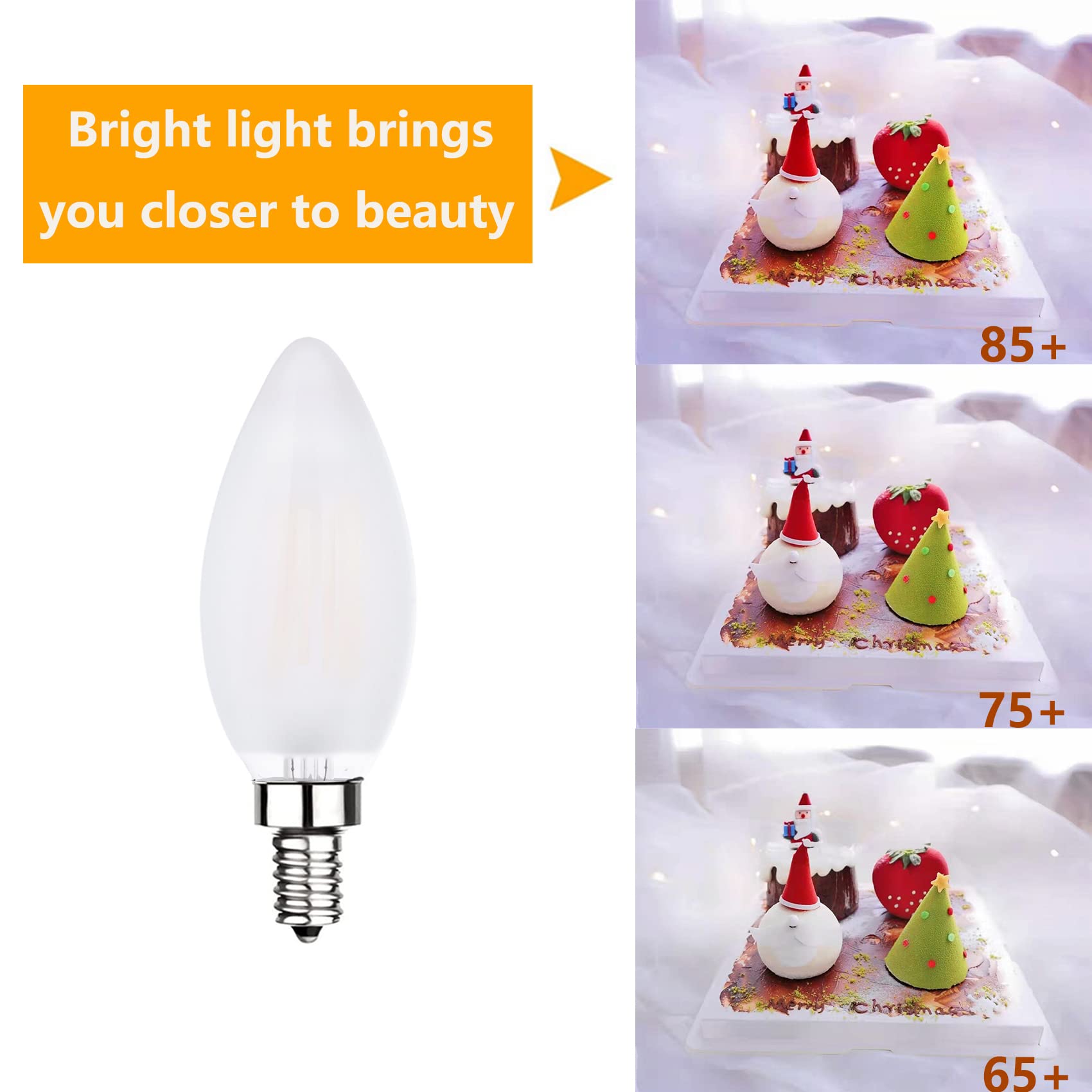 Sunaiony Dimmable Frosted LED Candelabra Bulbs, 60W Equivalent, E12 Base, 3000K, 8 Pack, Glass, Ideal for Chandeliers and Ceiling