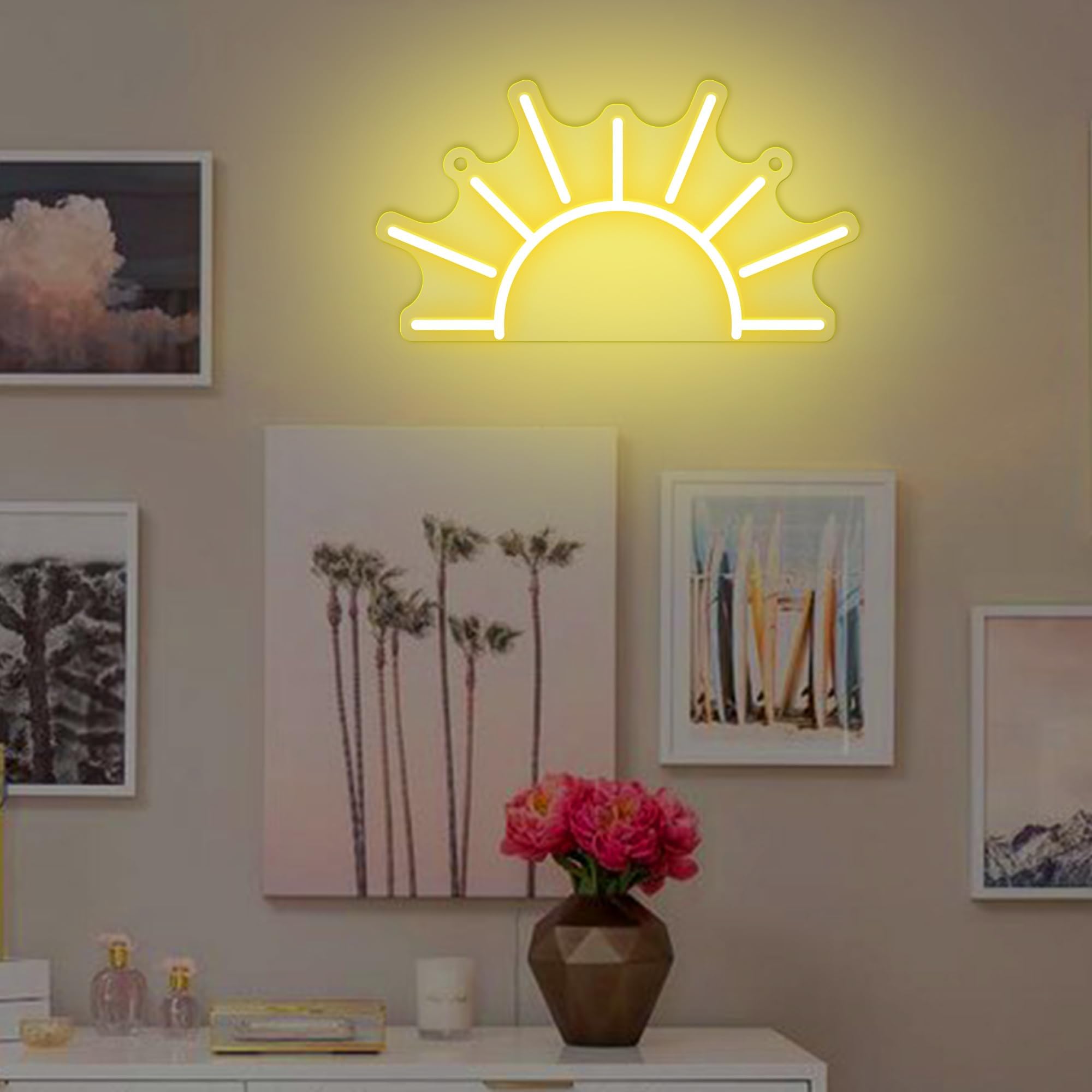 Attivolife Sunrise Neon Sign - Dimmable LED Acrylic Wall Decor, Golden Yellow, Model FS-2810-9999, Perfect for Home & Parties