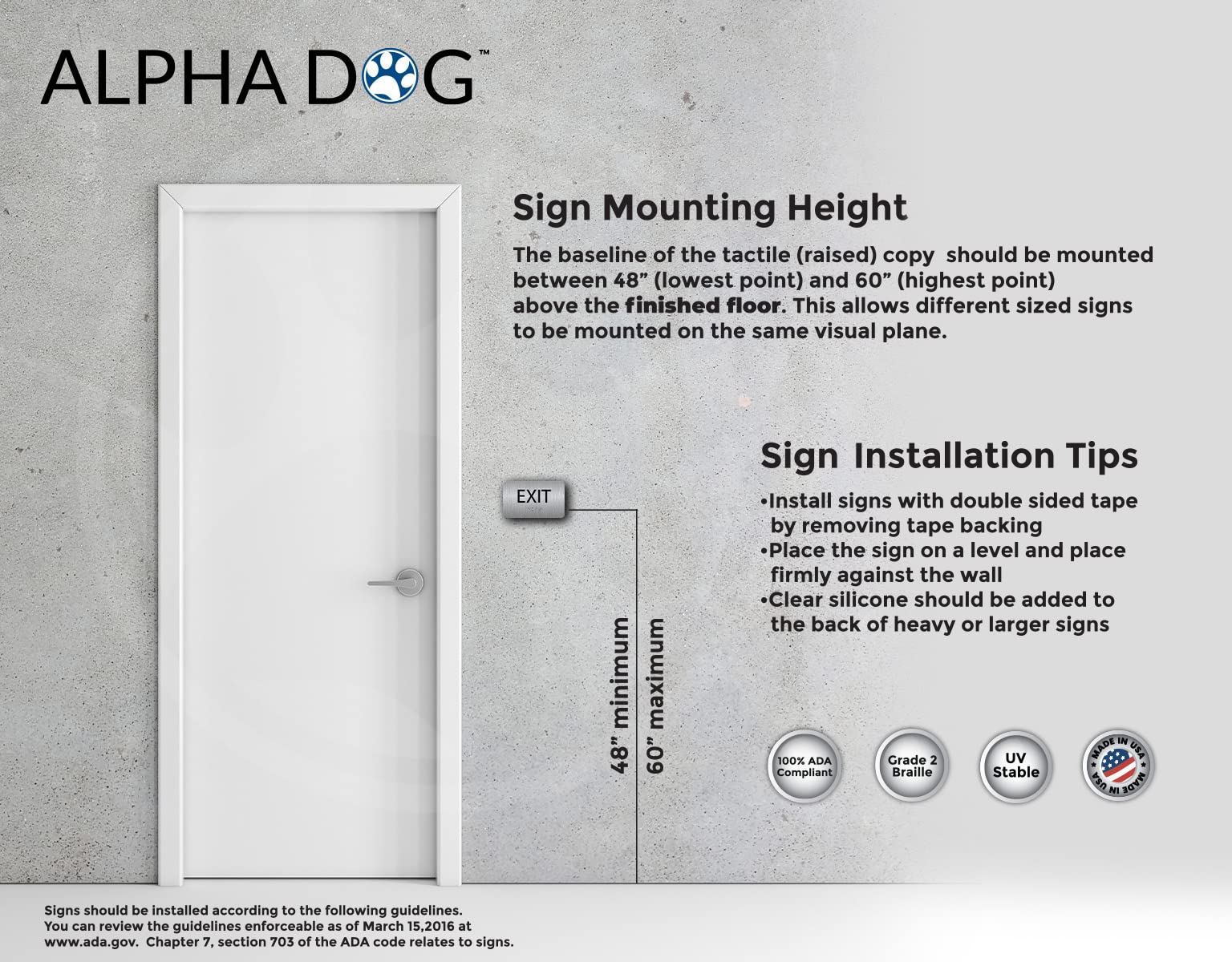 Alpha Dog Ada Signs Braille Exit Sign 3X5 Inch Ada Compliant Indoor Outdoor Business Easy Install Usa Made (Brushed Stainless)