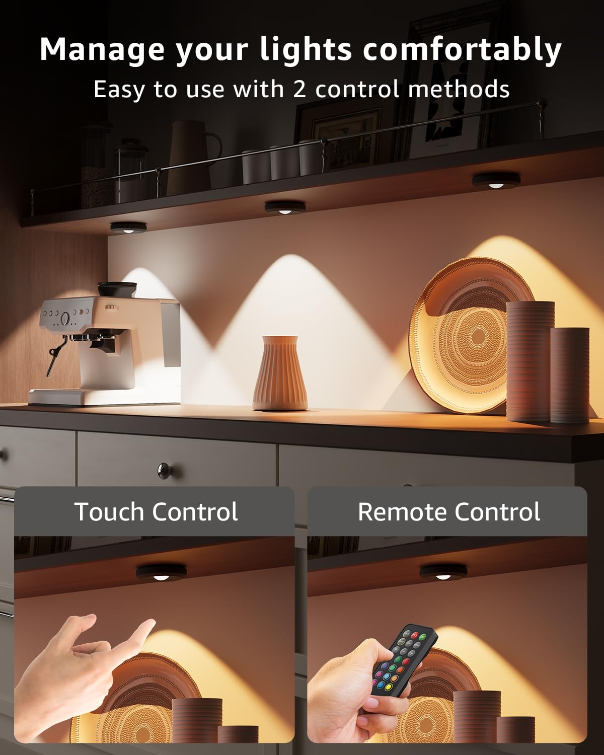 Tedmos USB Rechargeable LED Puck Lights - 3 Pack, Remote Control, 2400mAh Battery, 3000k/4500k/6000k Color Options, Magnetic Design