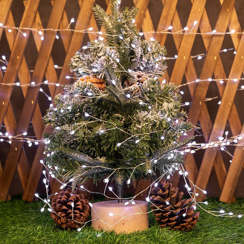 Pcores Fairy Lights Plug In, 20 Feet 200Led Cool White Silver Wire Firecracker Firefly Lights With Remote, Waterproof Copper Wire Lights For Bedroom Wreath Window Wedding Christmas Tree Decoration