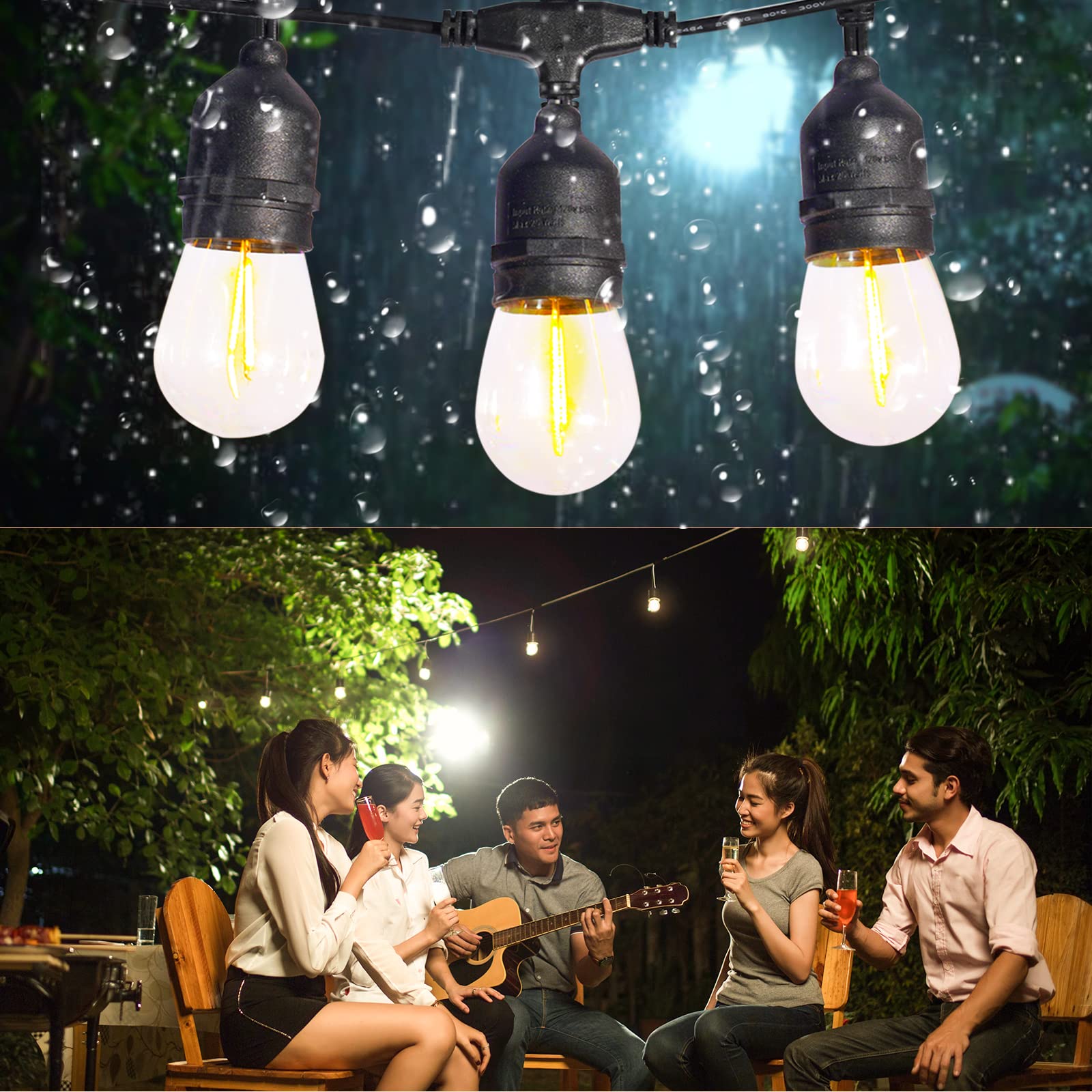 IPStank Solar String Lights 27FT with Remote, Dimmable, Waterproof, Multicolor, S14 35FT, Shatterproof LED Edison Bulbs