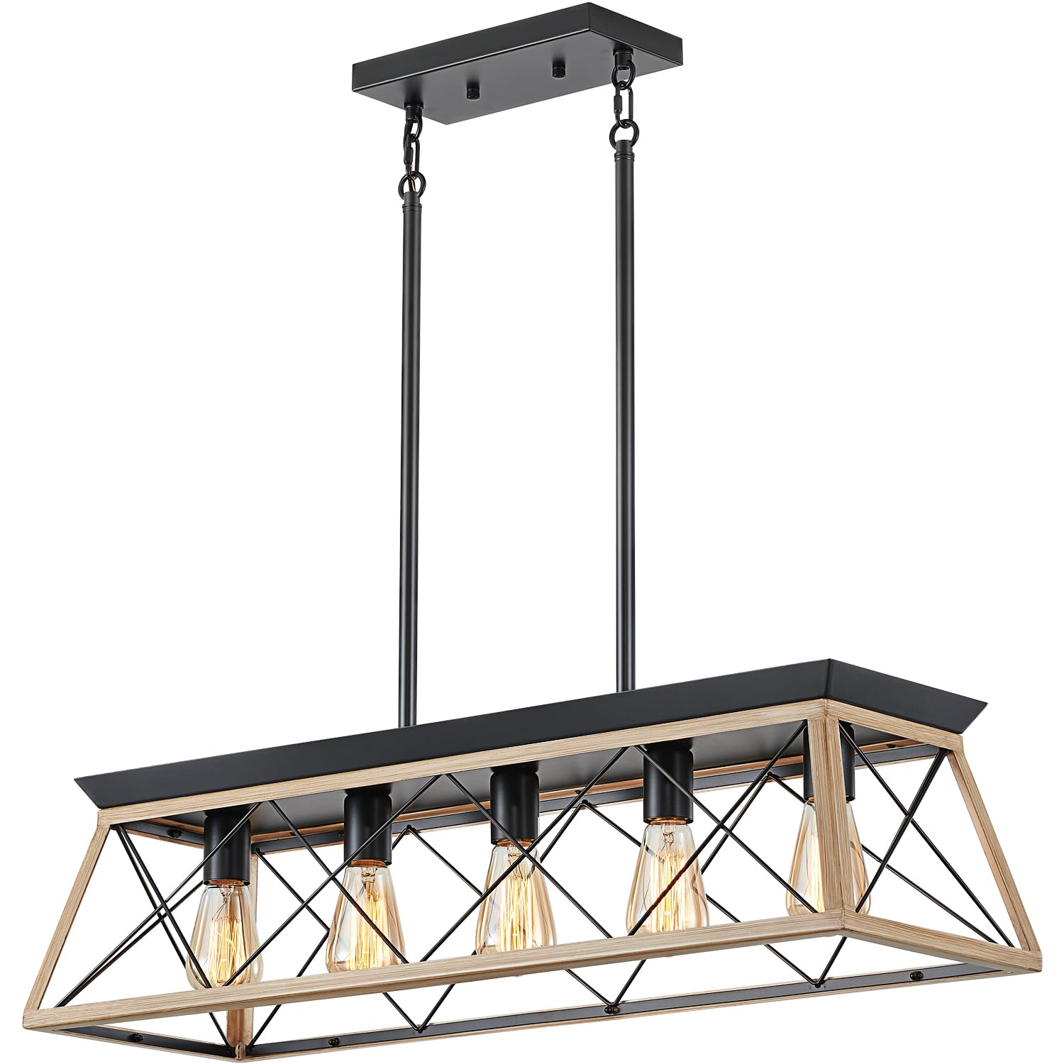 HuixuTe 5-Light Farmhouse Dining Room Chandelier Over Table, Rustic Kitchen Island Lighting, Adjustable Height Pendant Light for