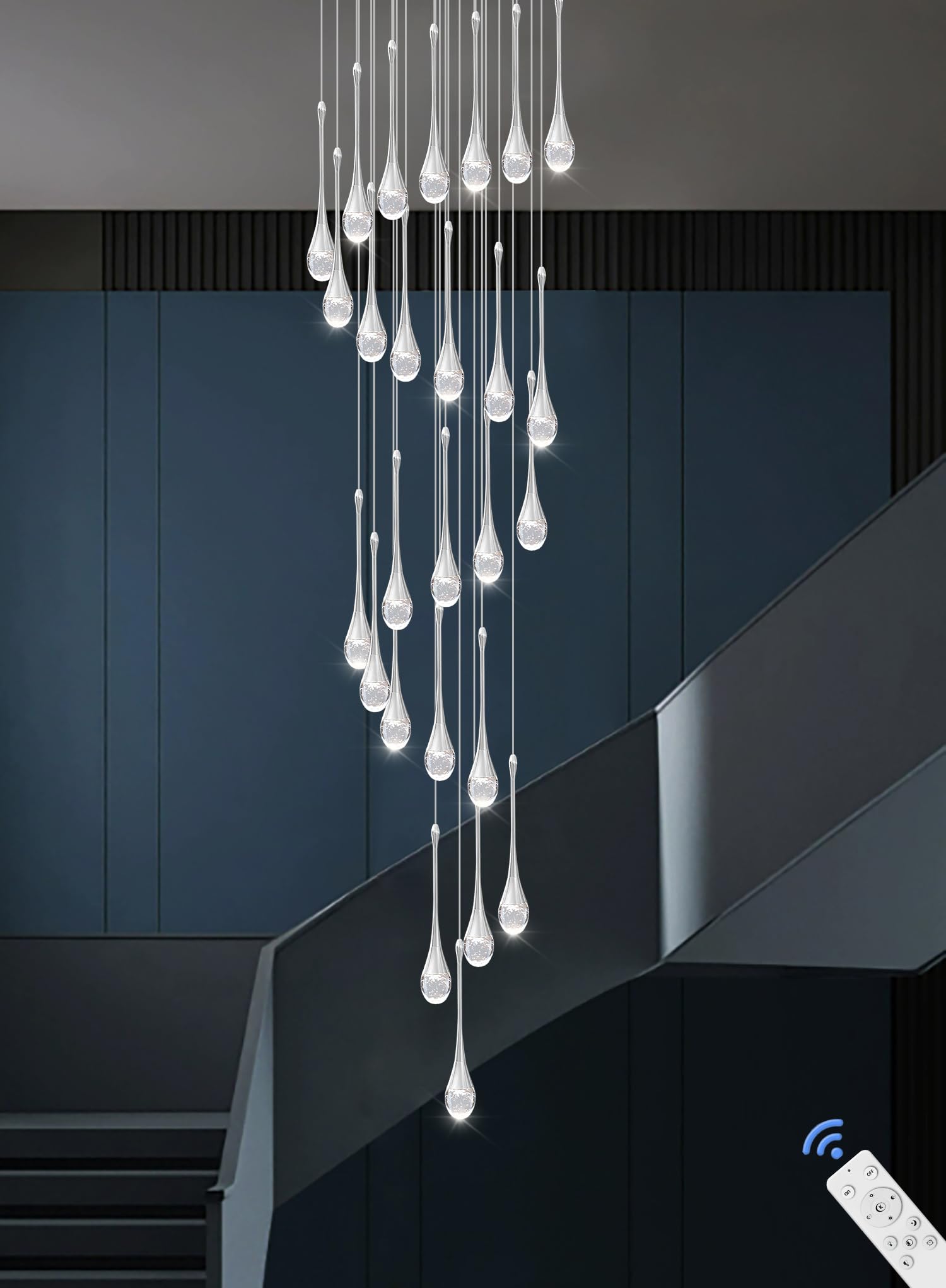 ykolupty Large Crystal Chandelier 138" K9 Raindrop Light 26-Lights Silver Model TP0038-26Y Dimmable 2700-6000K for High Ce