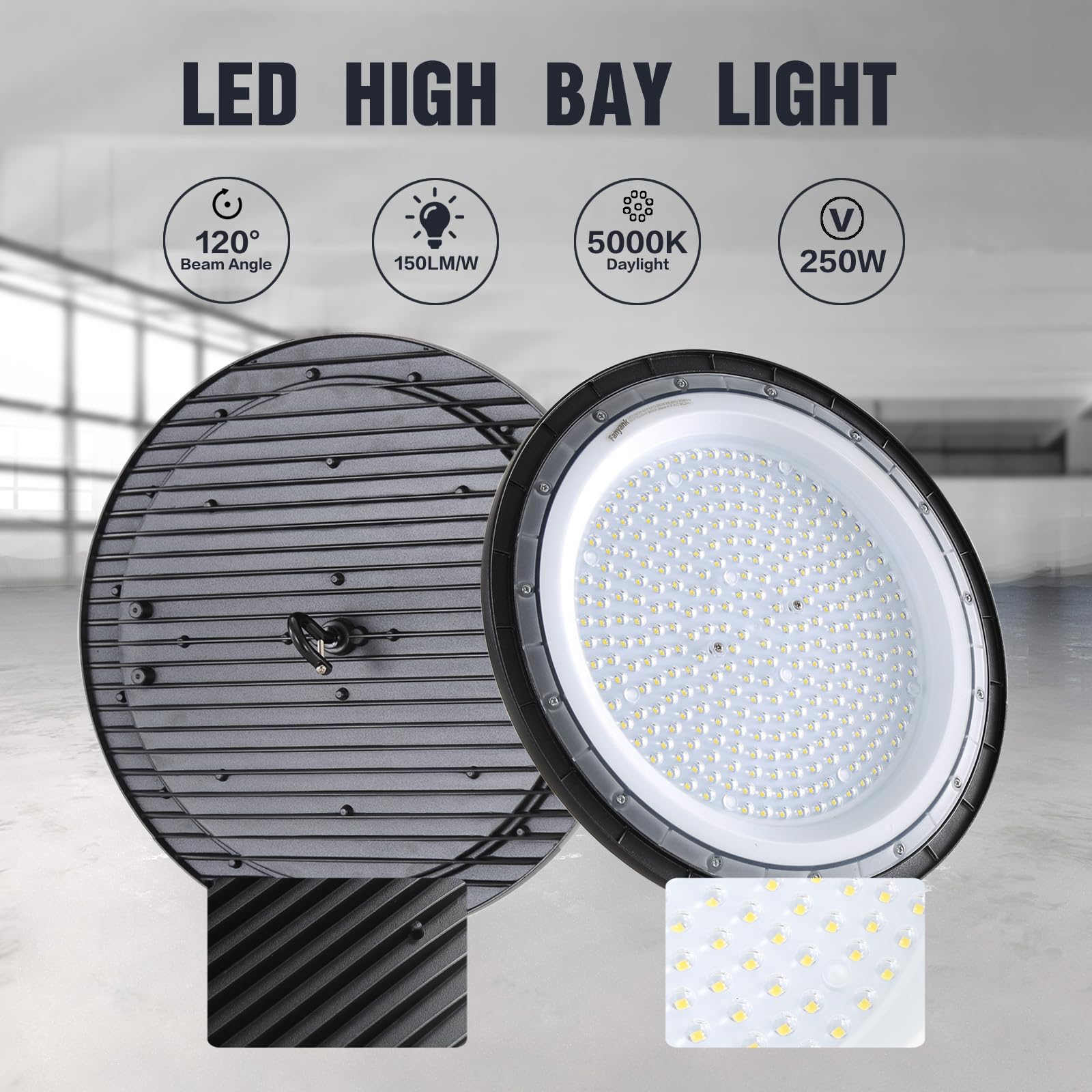 Fanyank UFO LED High Bay Light 250W 2-Pack 35000lm 5000K Daylight Black Iron
