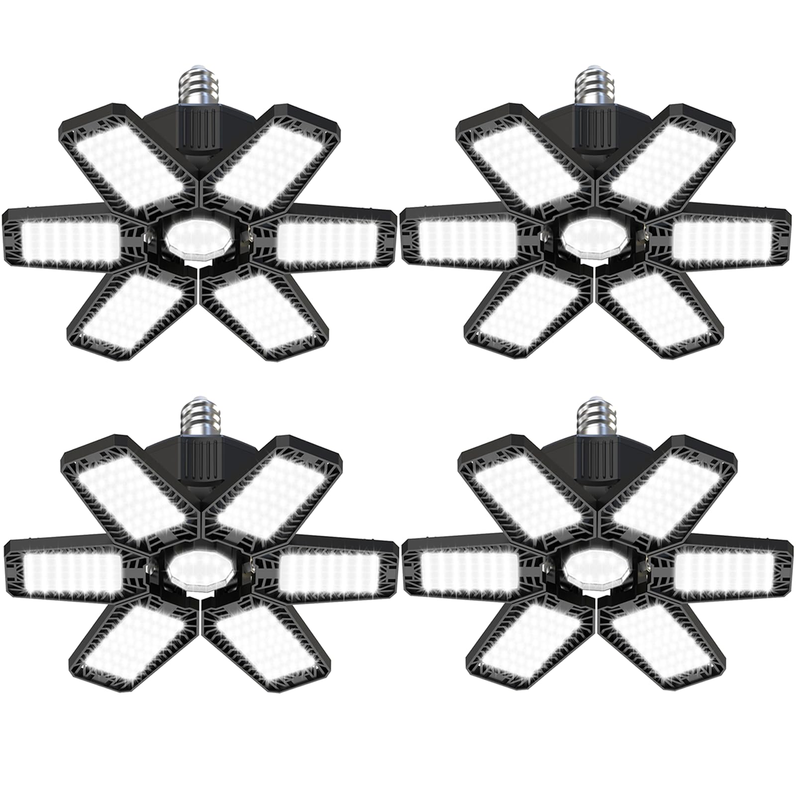 HAPYLUMI LED Garage Lights 4 Pack - 180W 18000LM Garage Ceiling Lights 6500K Daylight with 6 Adjustable Panels, Screw in E26/E27