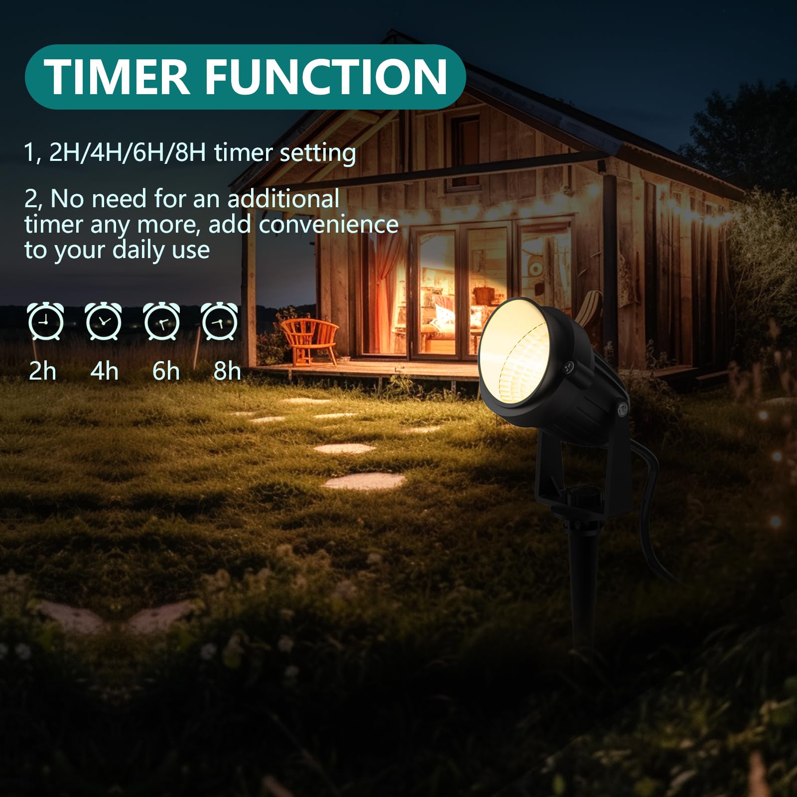 Icreating Led Spotlight Outdoor - White 2700K-6500K Stepless Adjustable Led Spot Lights With Remote Timer, Plug In Waterproof La