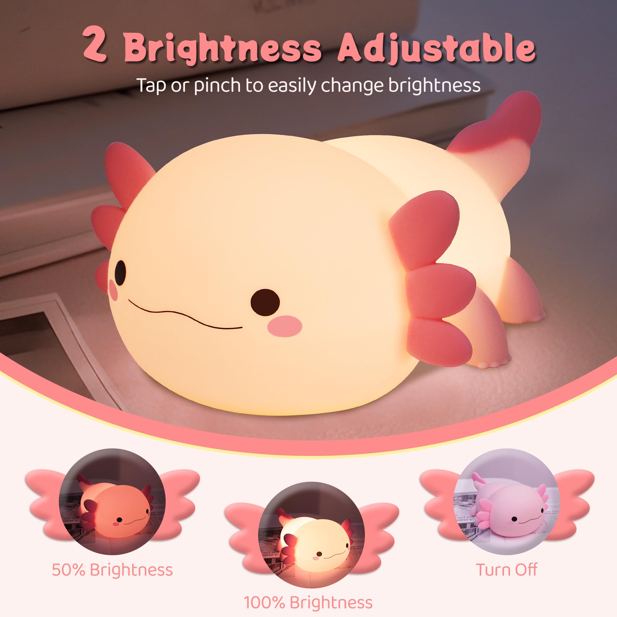 YuanDian Axolotl Night Light, Gift for Adults Teens and Babies. Decorate Kids Bedroom with Cute Silicone Axolotl Nightlights, C
