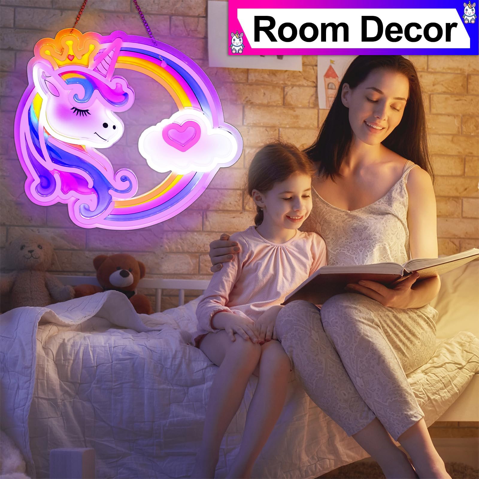 YAOZHOU Unicorn Neon Sign Light - Dimmable LED Wall Decor, Multicolor, USB Powered, Model Y001 for Kids Room, Birthday Party, Gifts